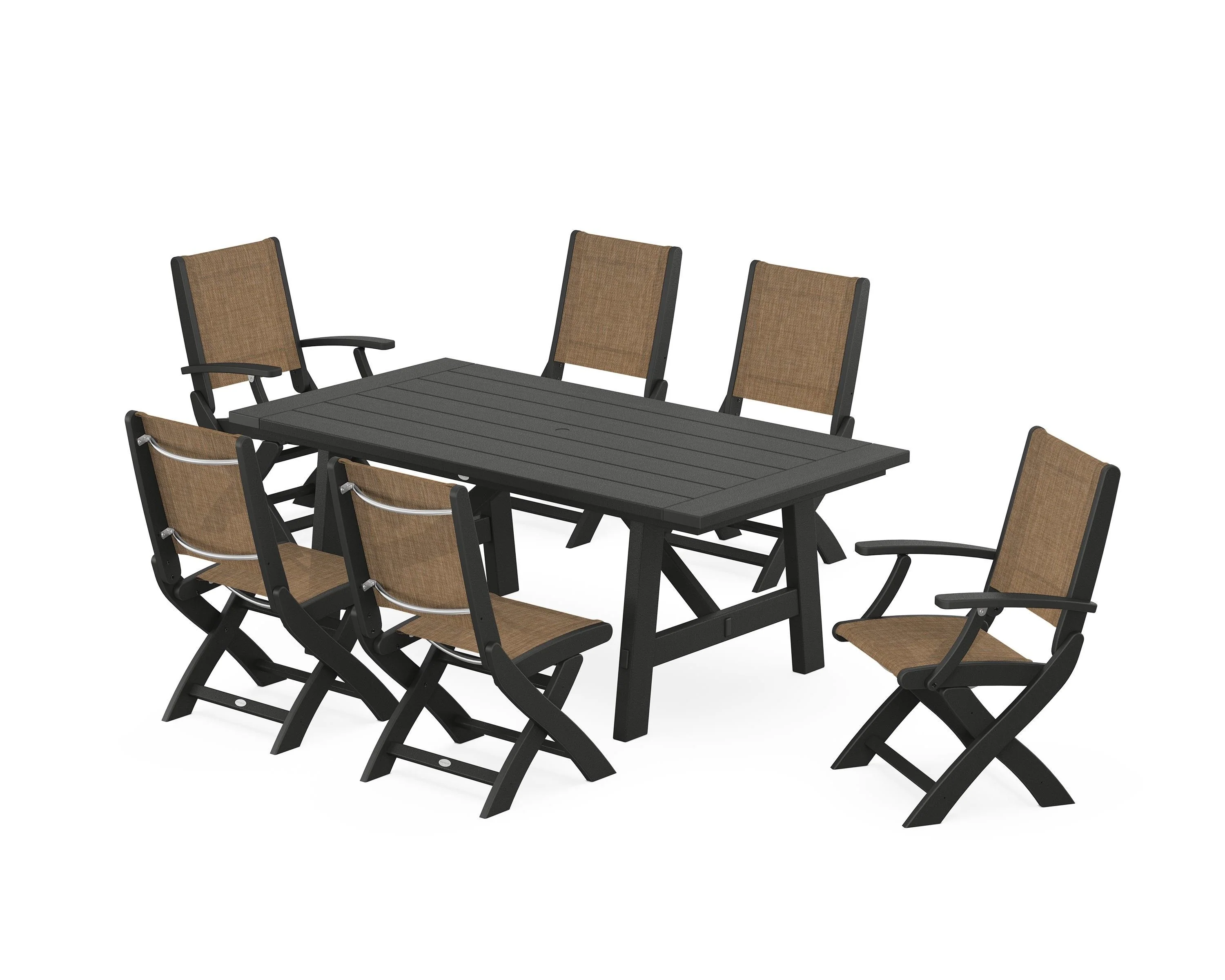 Coastal Folding Chair 7-Piece Rustic Farmhouse Dining Set - Image 11