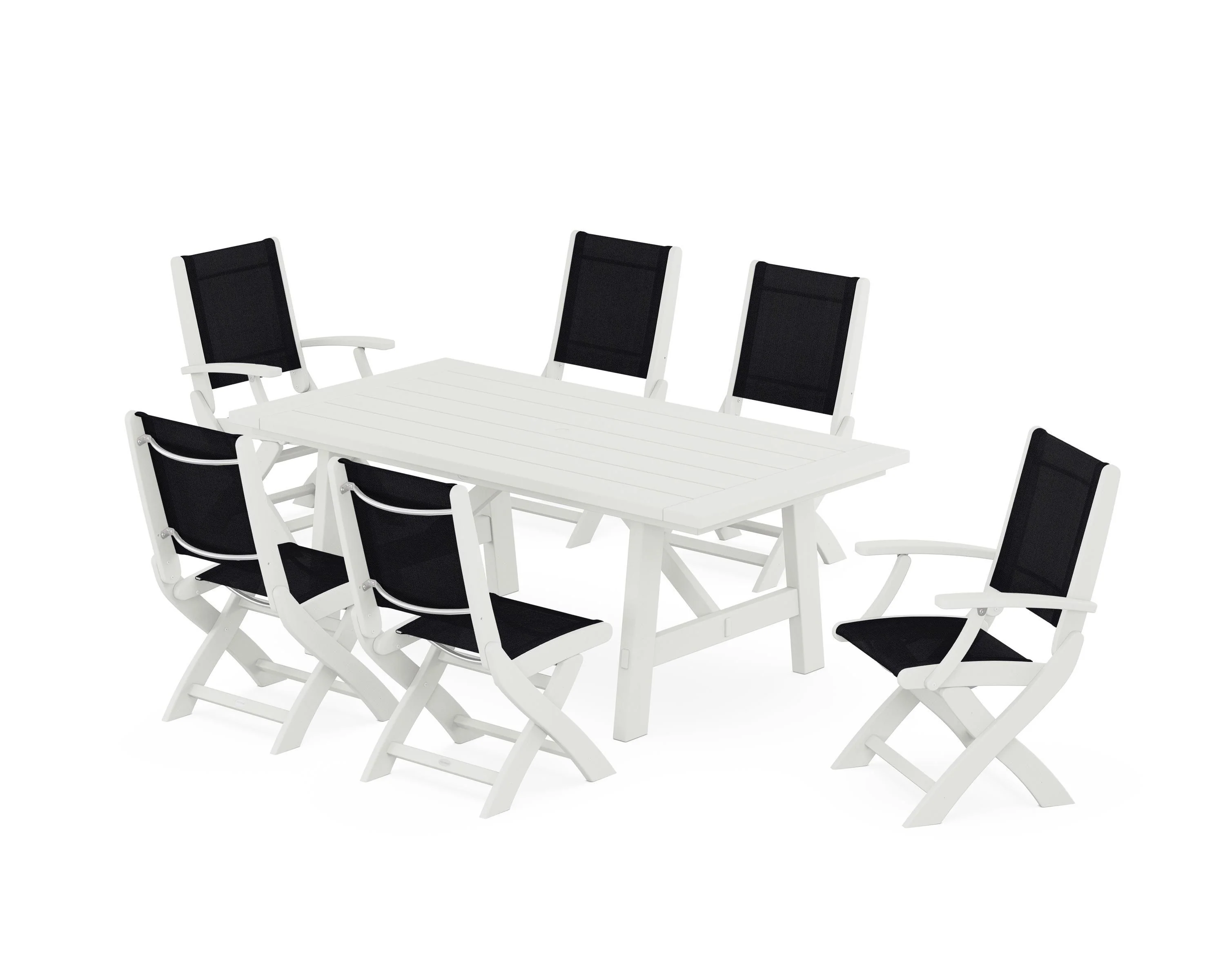 Coastal Folding Chair 7-Piece Rustic Farmhouse Dining Set - Image 110