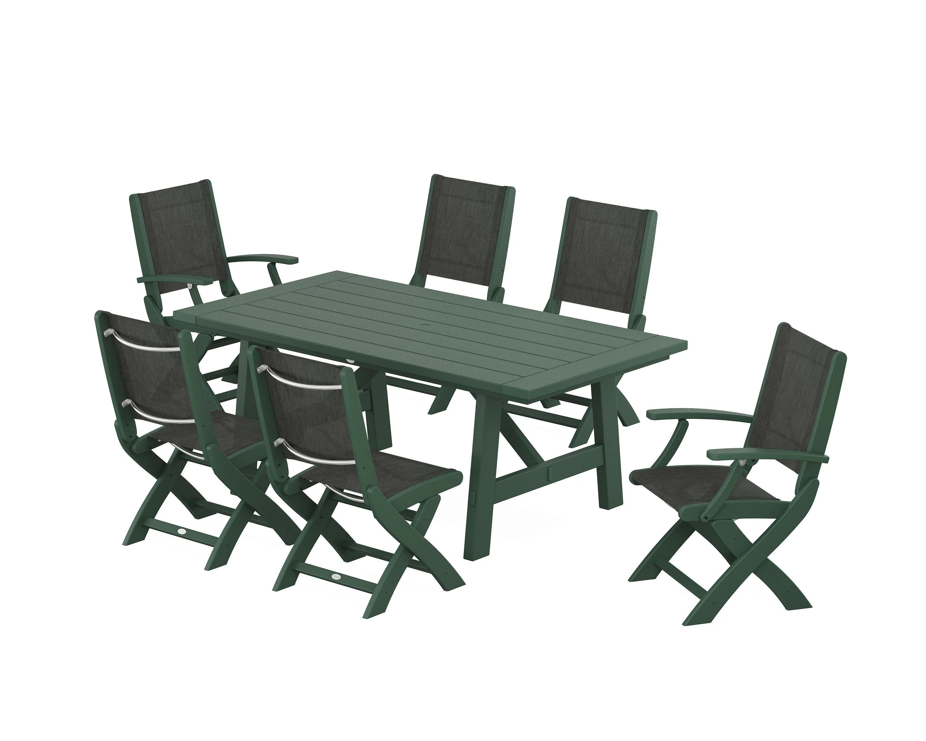 Coastal Folding Chair 7-Piece Rustic Farmhouse Dining Set - Image 111