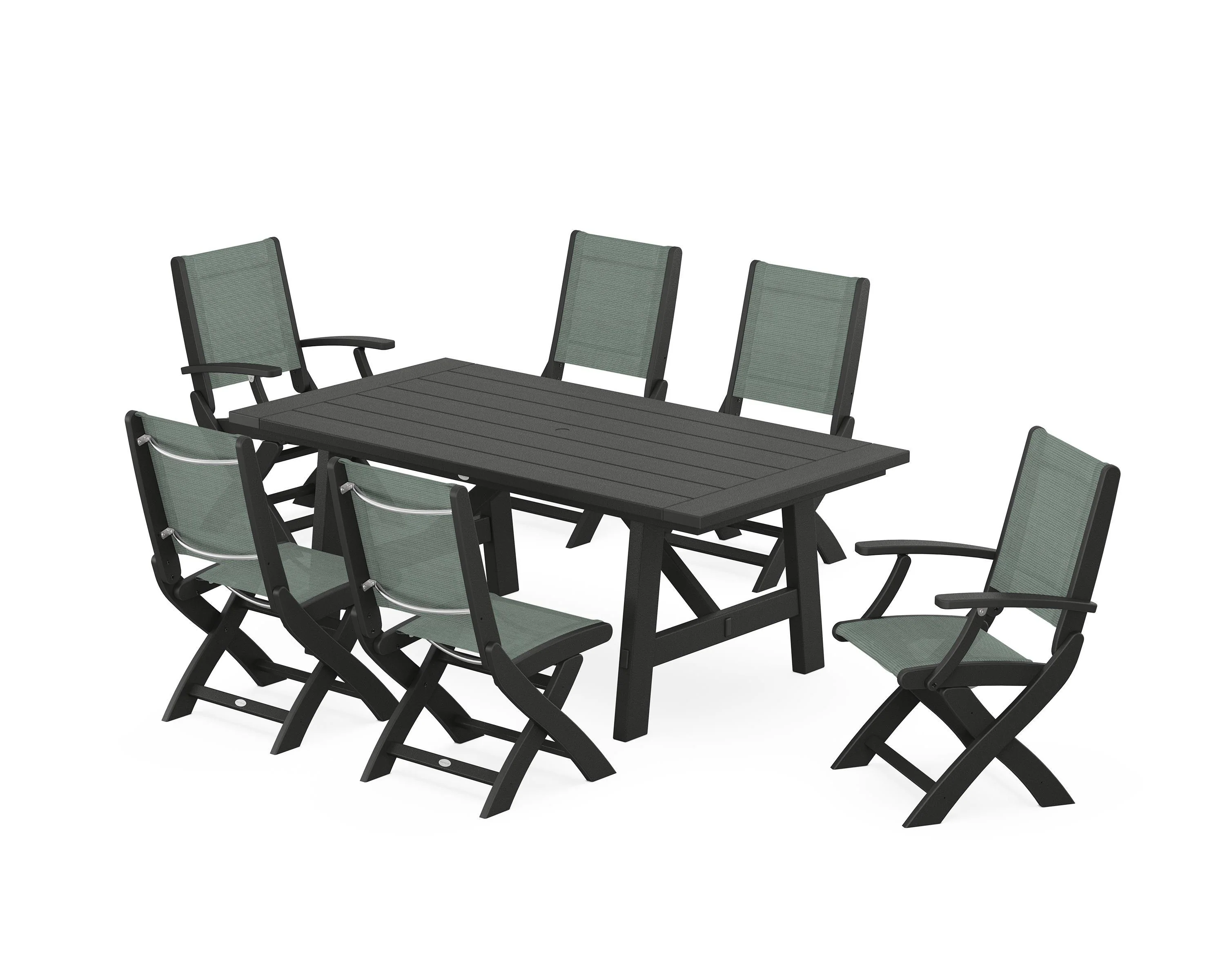 Coastal Folding Chair 7-Piece Rustic Farmhouse Dining Set - Image 112