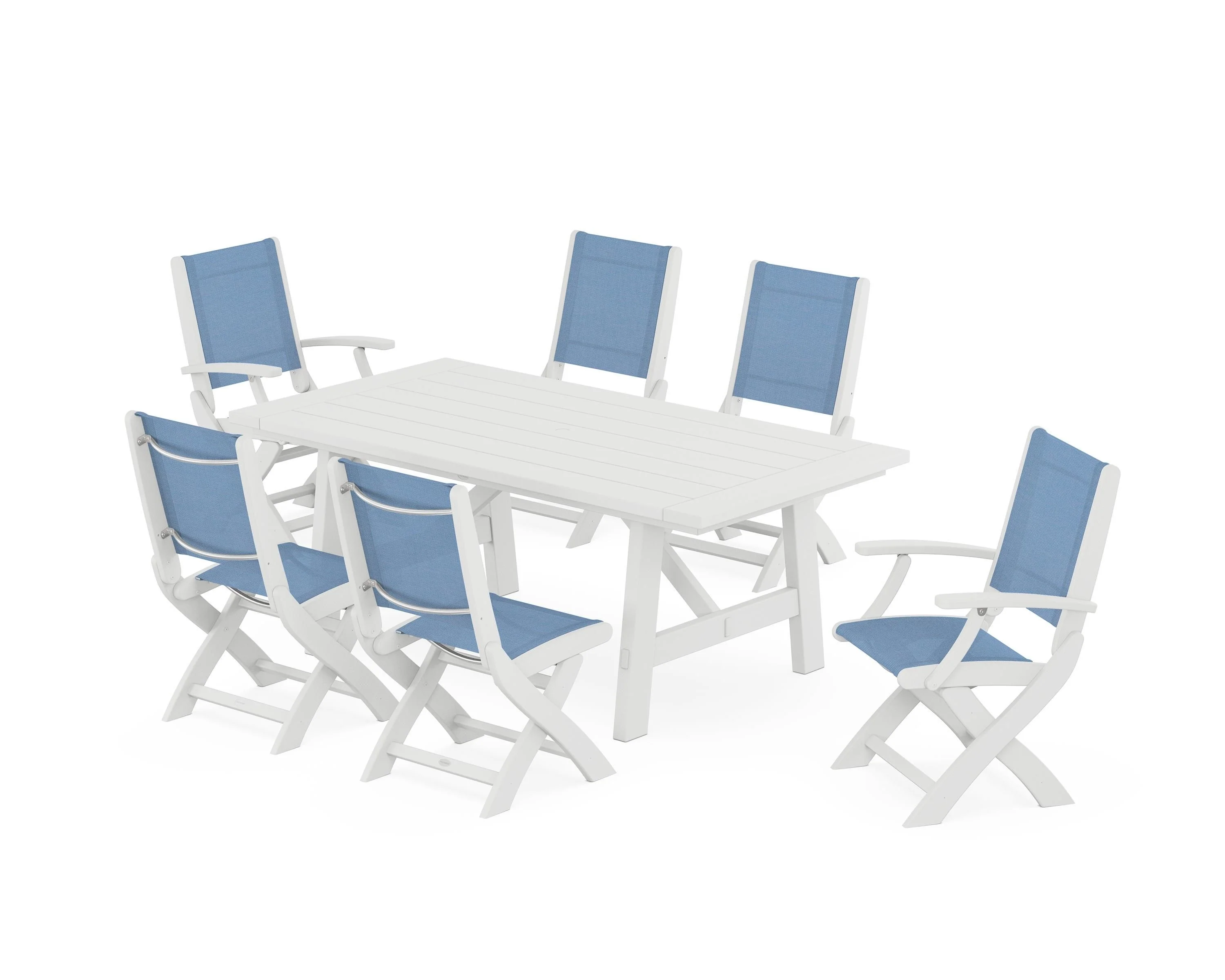 Coastal Folding Chair 7-Piece Rustic Farmhouse Dining Set - Image 113