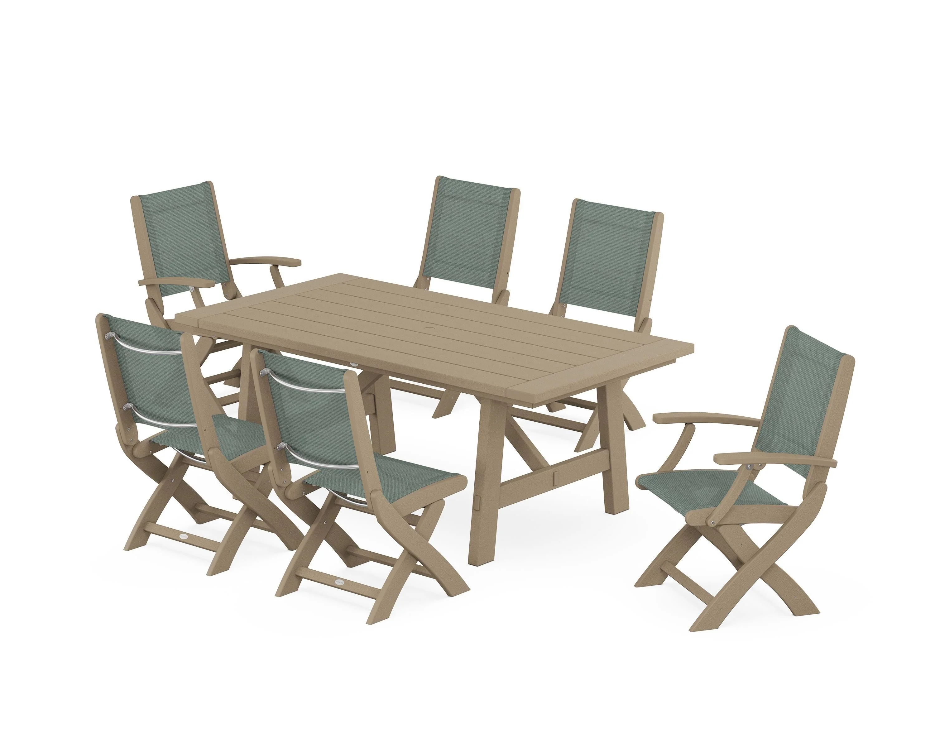 Coastal Folding Chair 7-Piece Rustic Farmhouse Dining Set - Image 114