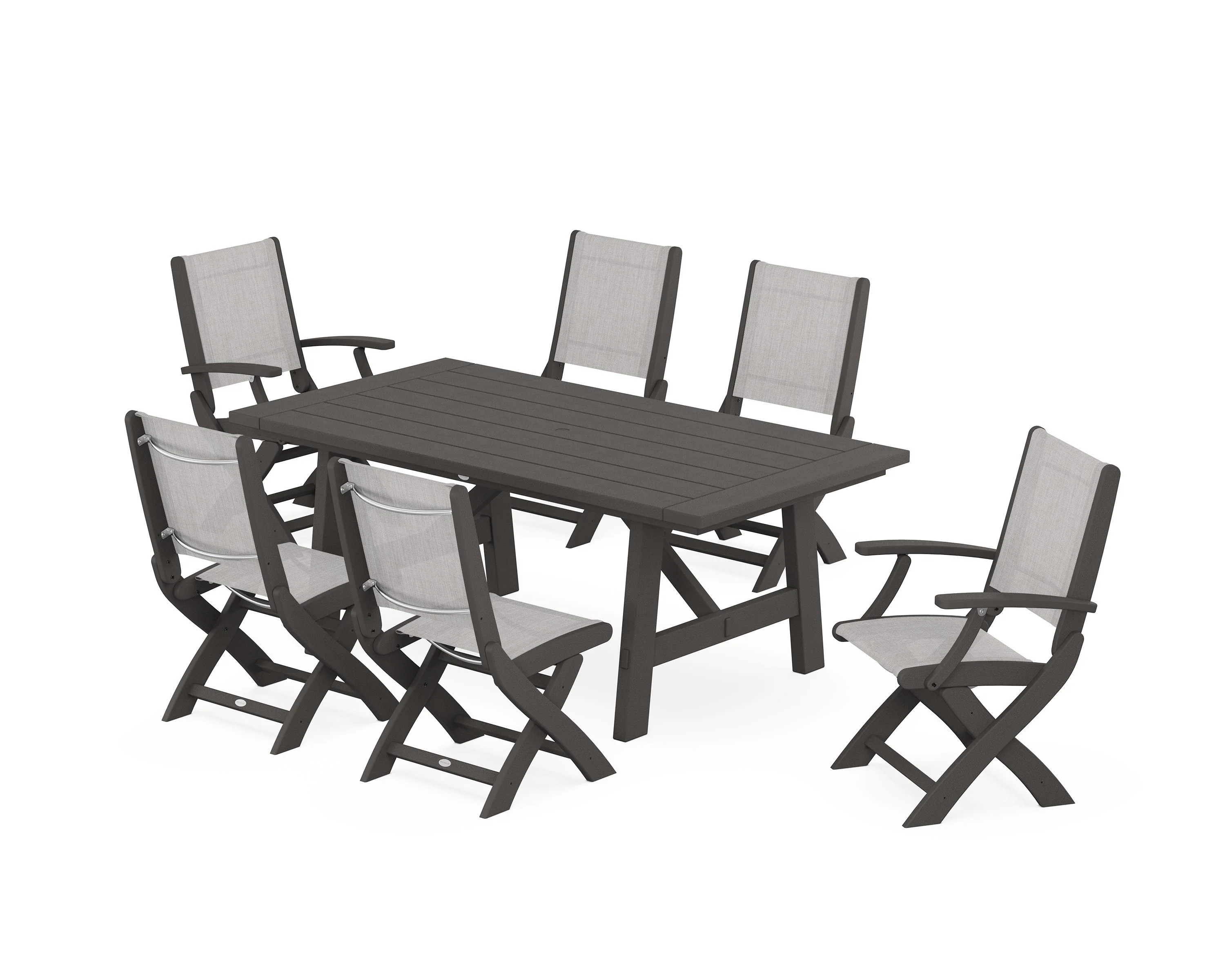 Coastal Folding Chair 7-Piece Rustic Farmhouse Dining Set - Image 117