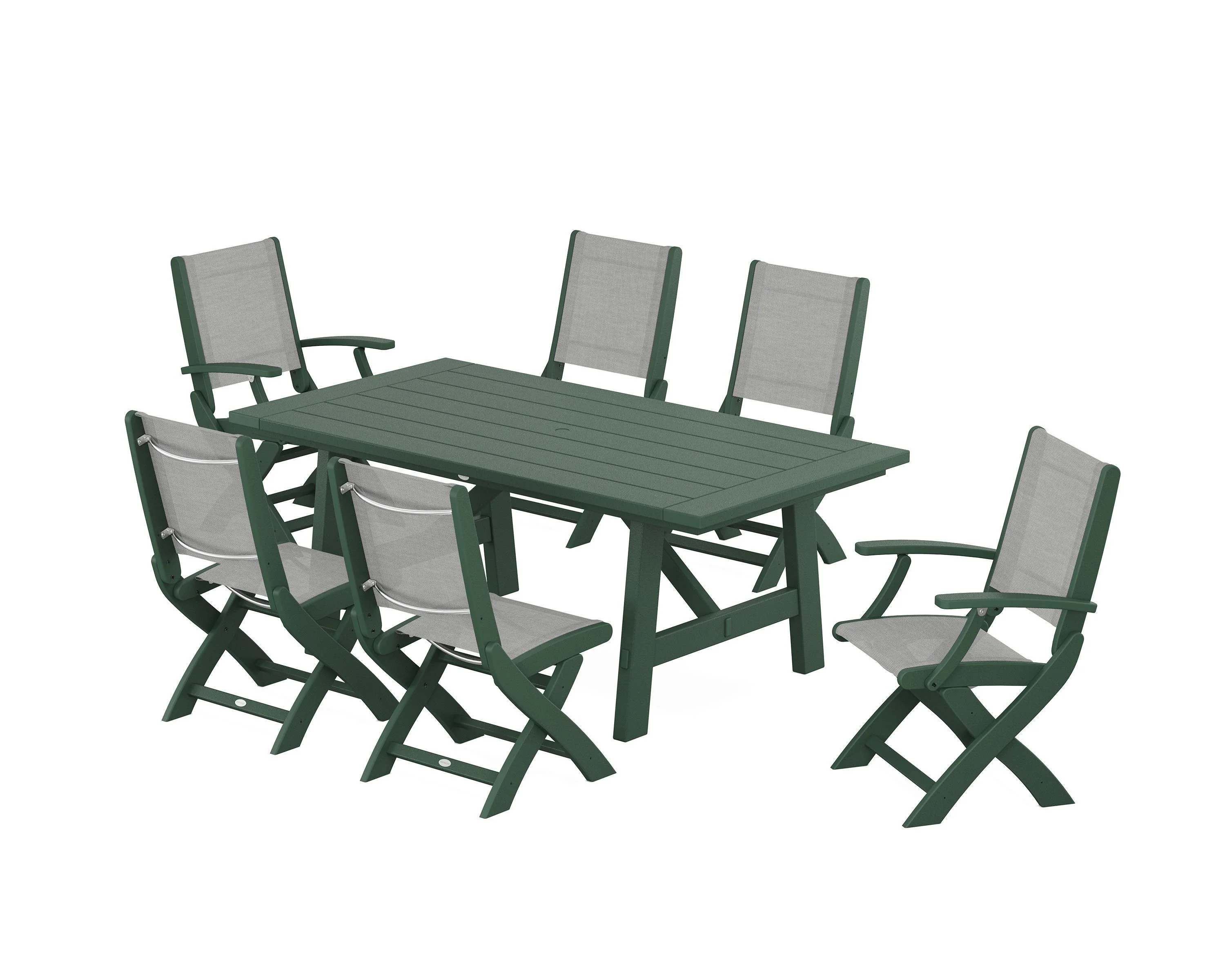 Coastal Folding Chair 7-Piece Rustic Farmhouse Dining Set - Image 119