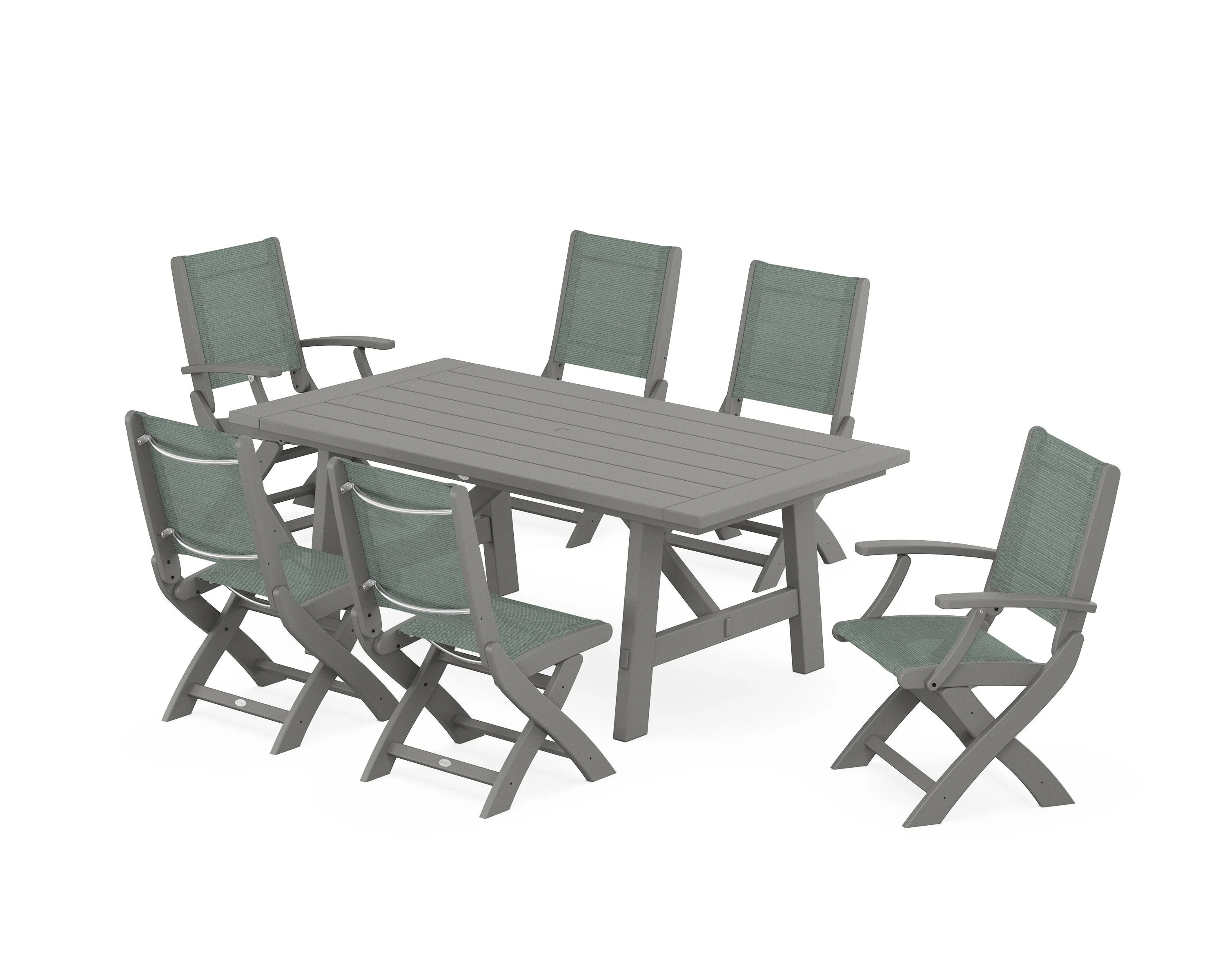 Coastal Folding Chair 7-Piece Rustic Farmhouse Dining Set - Image 12