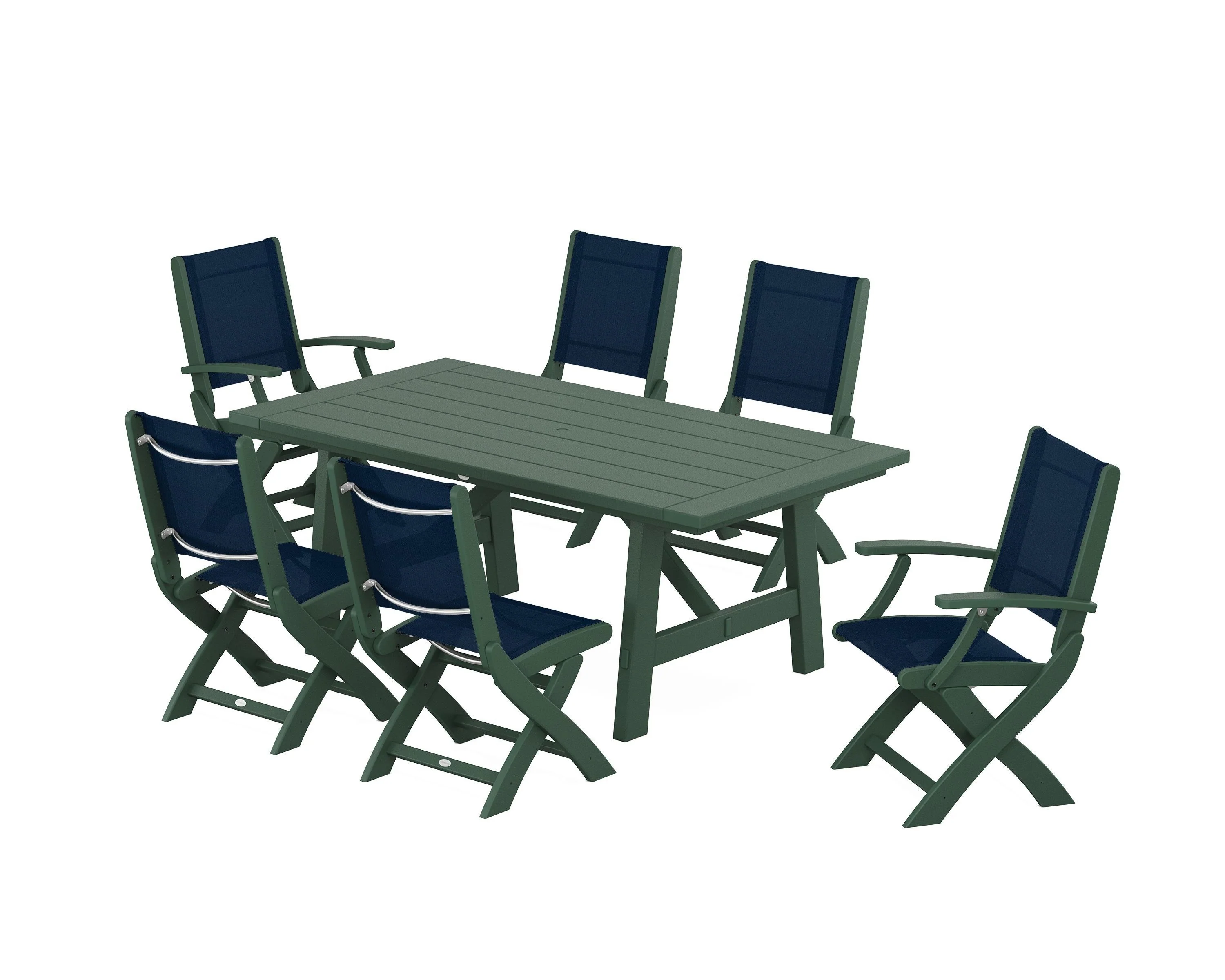 Coastal Folding Chair 7-Piece Rustic Farmhouse Dining Set - Image 120