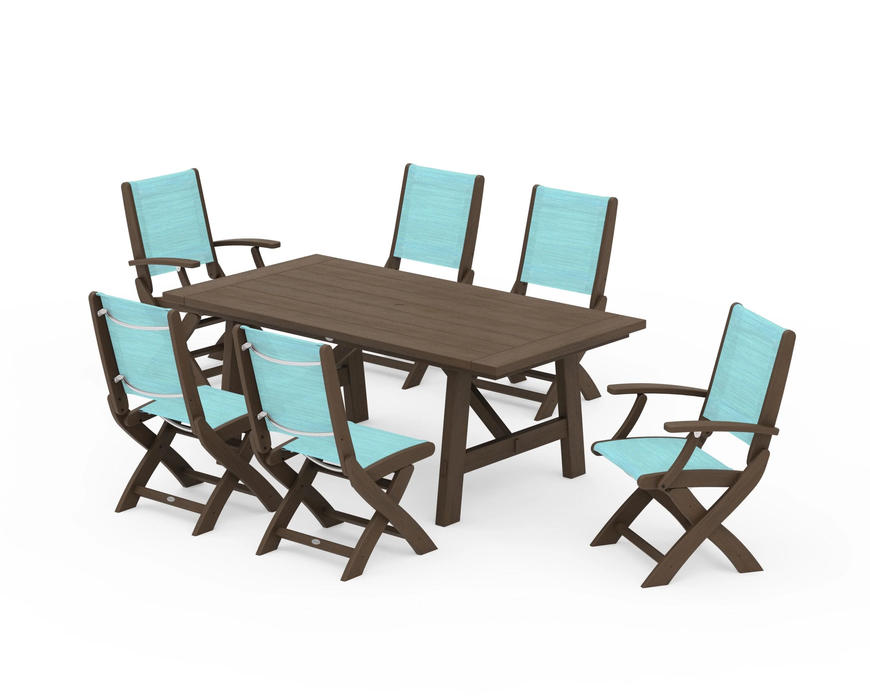 Coastal Folding Chair 7-Piece Rustic Farmhouse Dining Set - Image 125