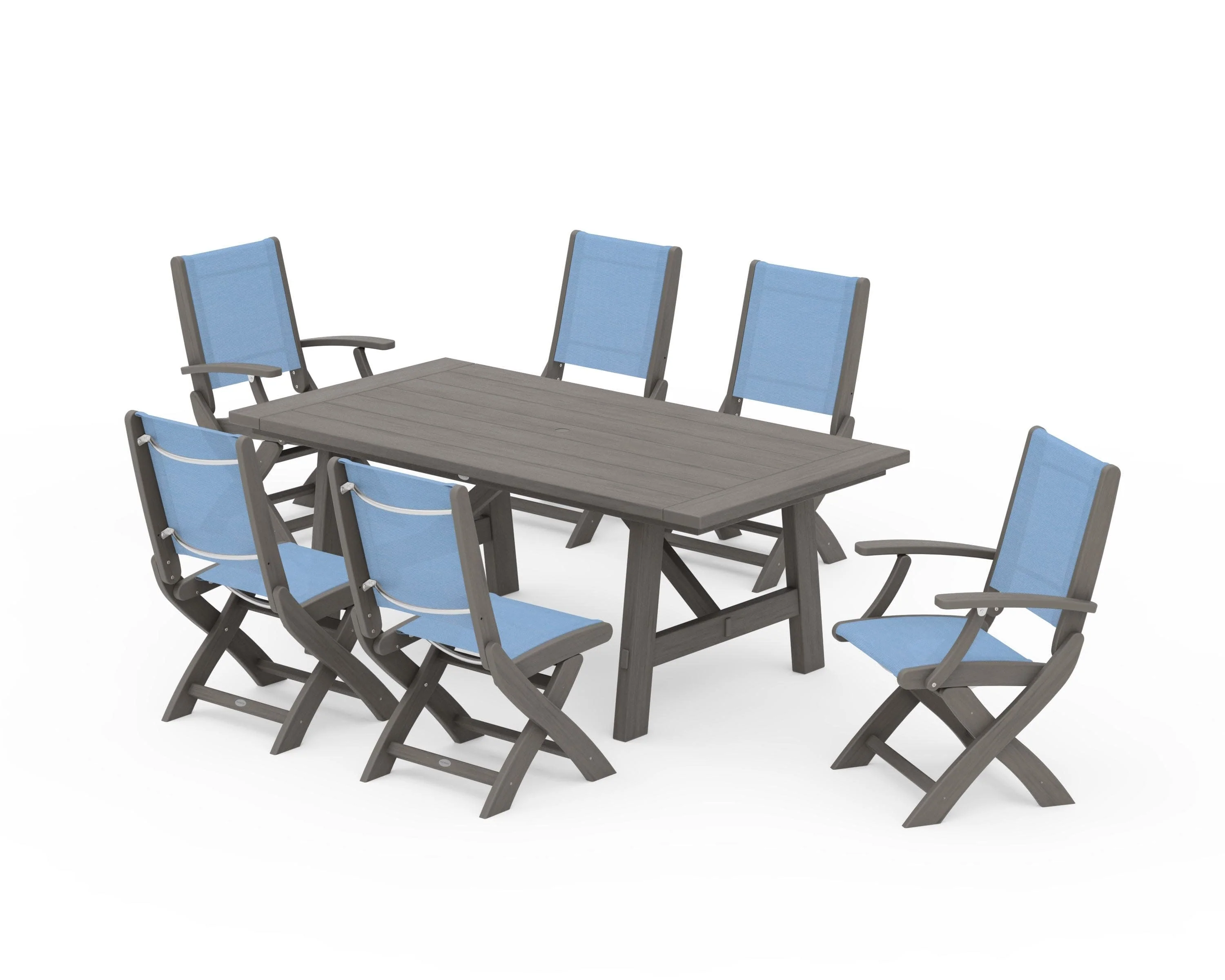 Coastal Folding Chair 7-Piece Rustic Farmhouse Dining Set - Image 128