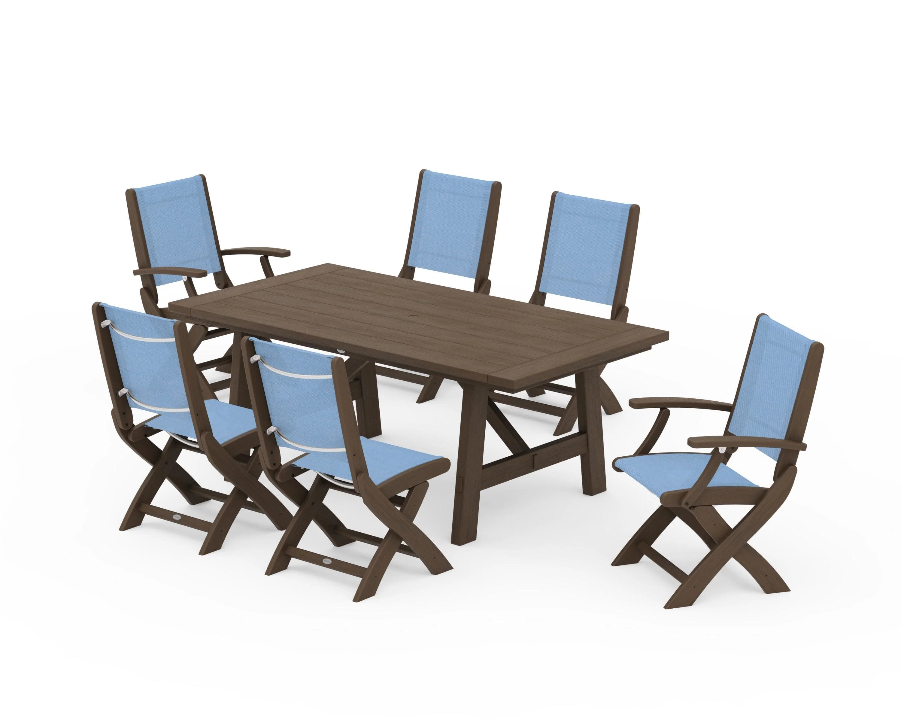 Coastal Folding Chair 7-Piece Rustic Farmhouse Dining Set - Image 129