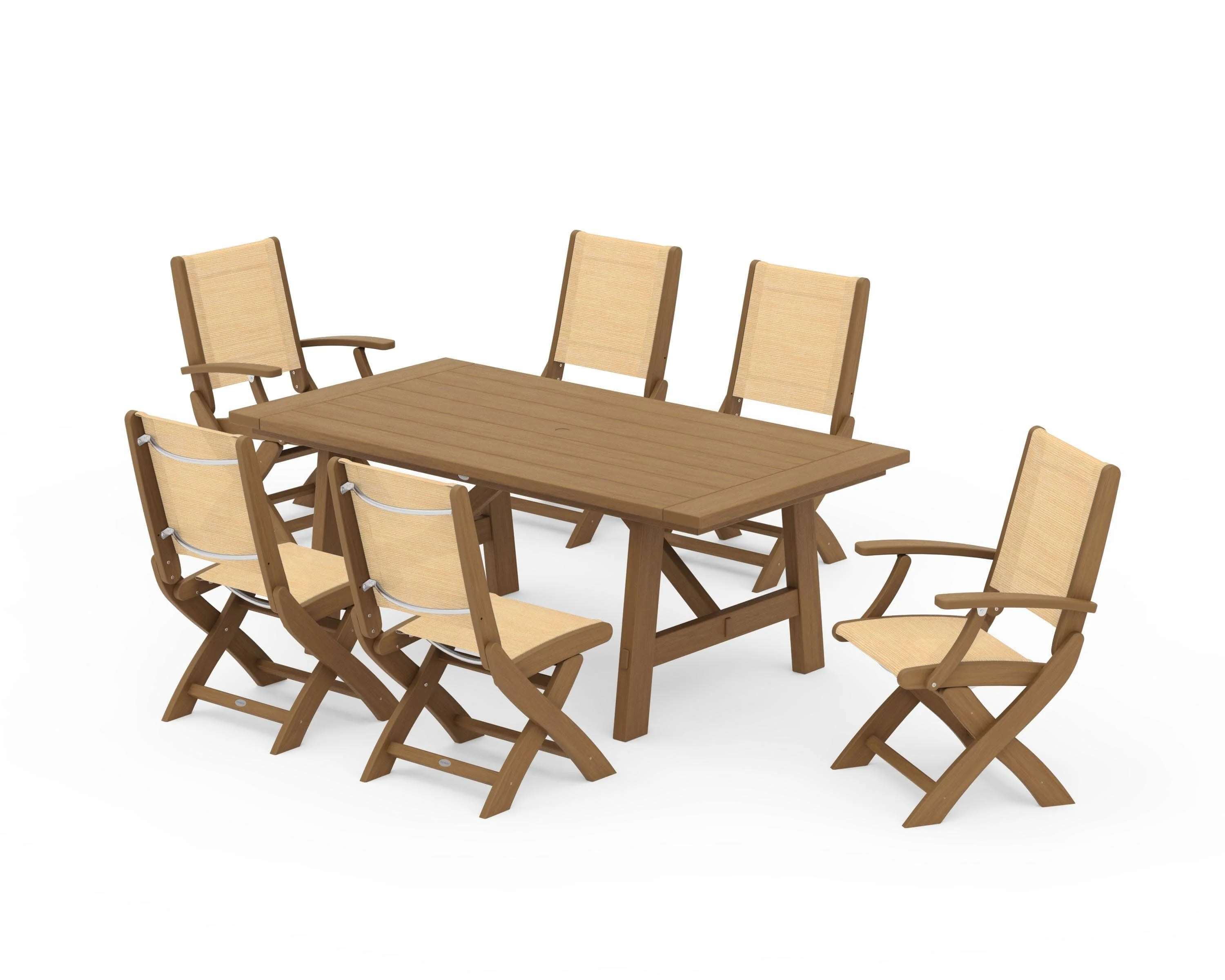 Coastal Folding Chair 7-Piece Rustic Farmhouse Dining Set - Image 130