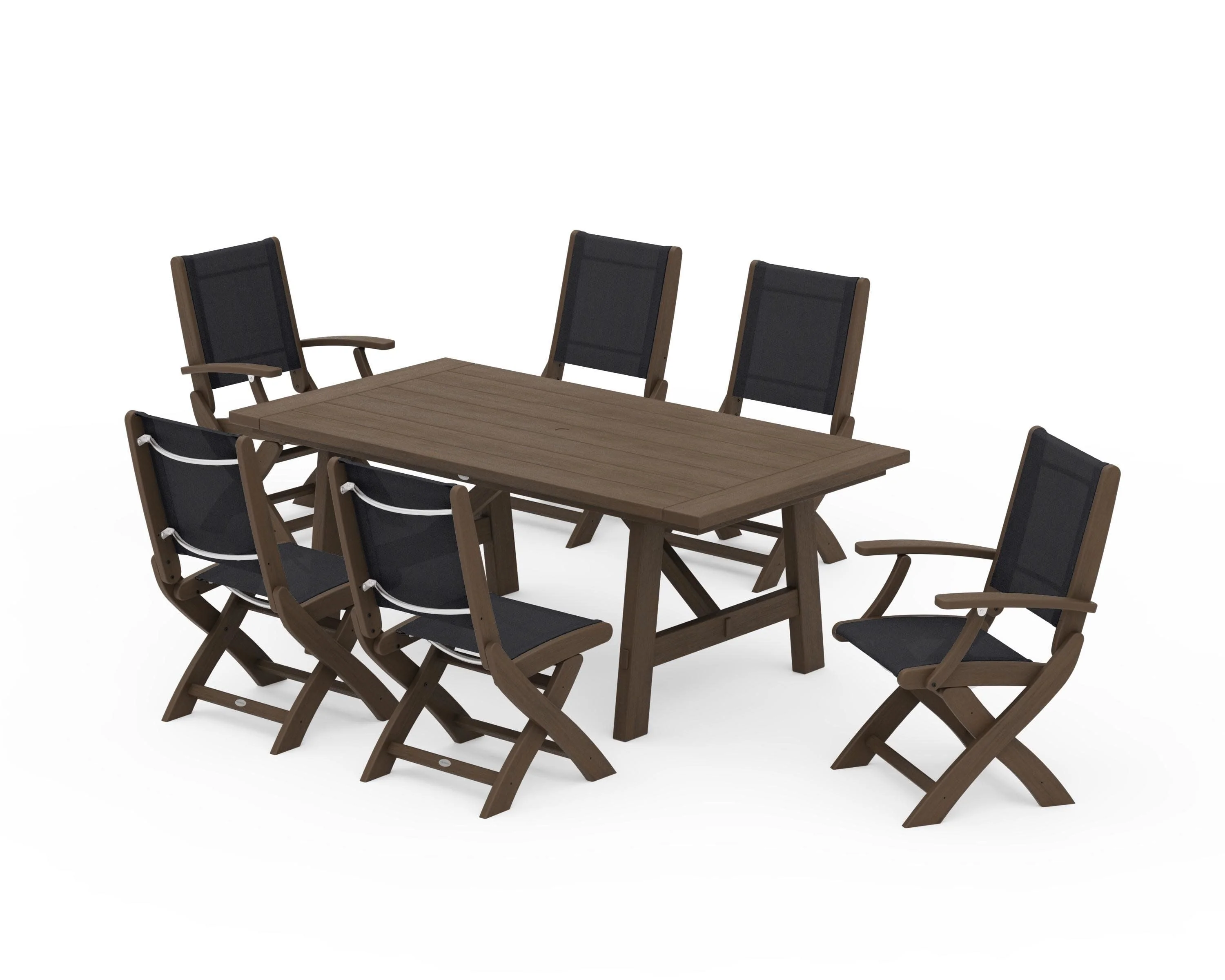 Coastal Folding Chair 7-Piece Rustic Farmhouse Dining Set - Image 131
