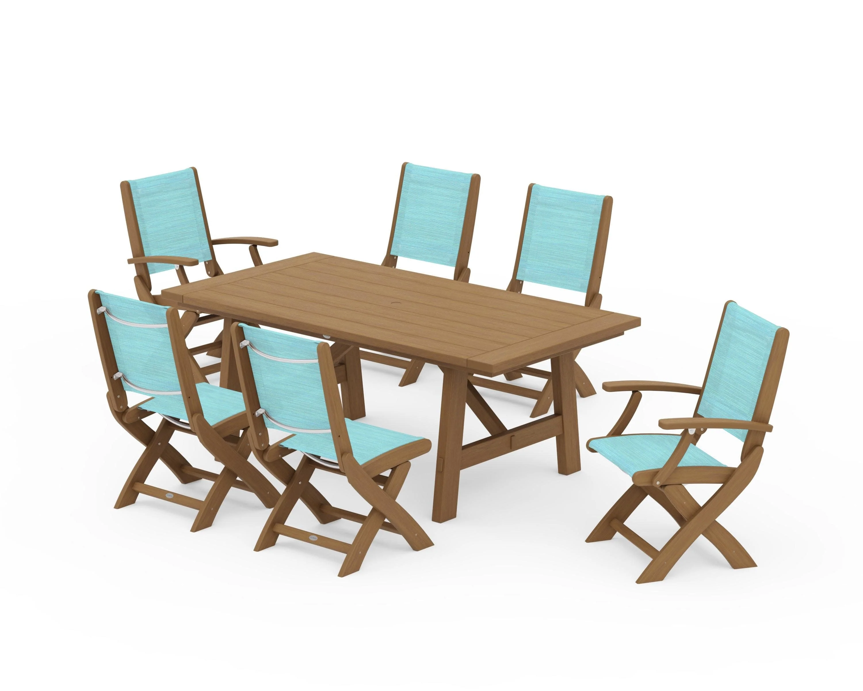 Coastal Folding Chair 7-Piece Rustic Farmhouse Dining Set - Image 133