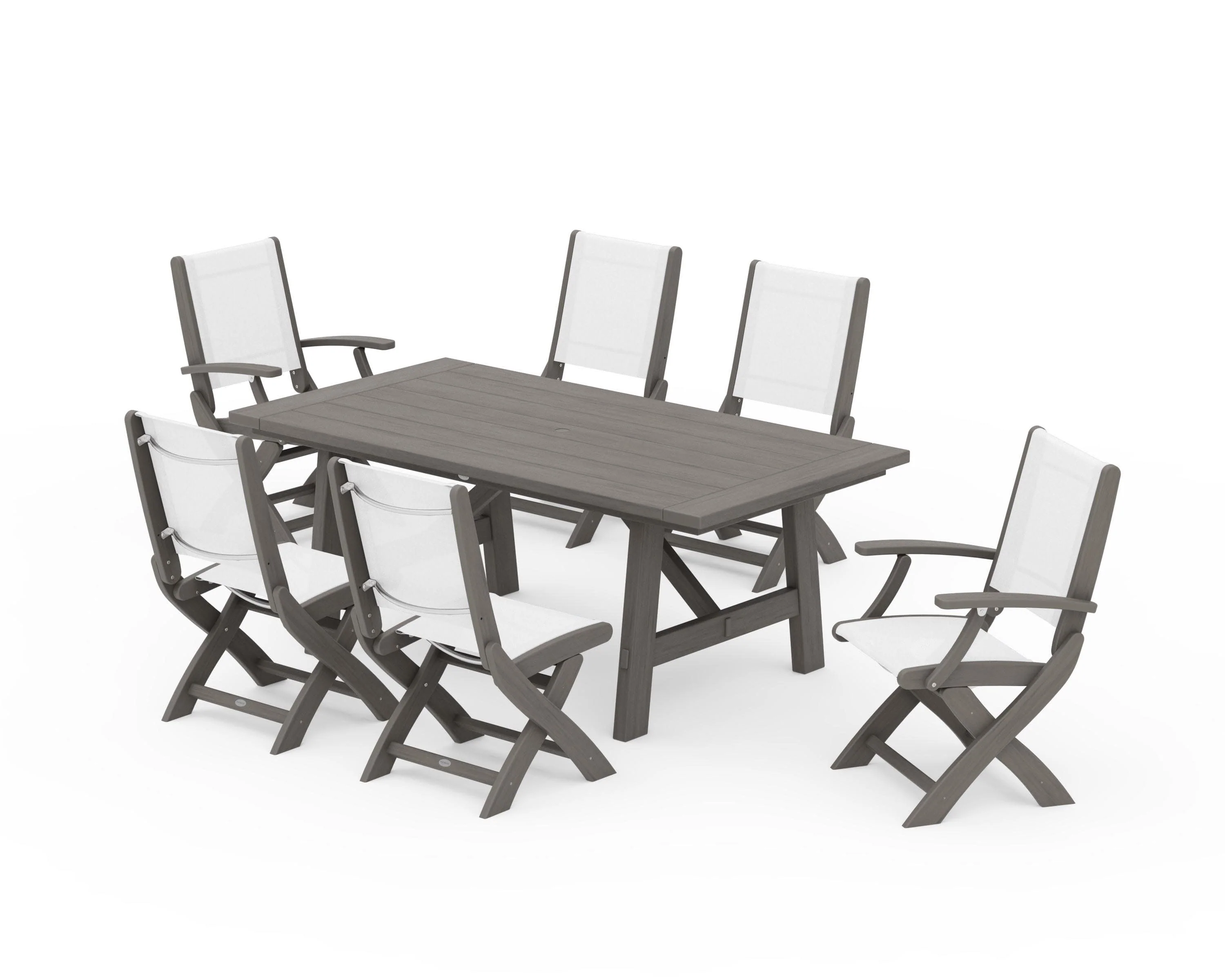 Coastal Folding Chair 7-Piece Rustic Farmhouse Dining Set - Image 134