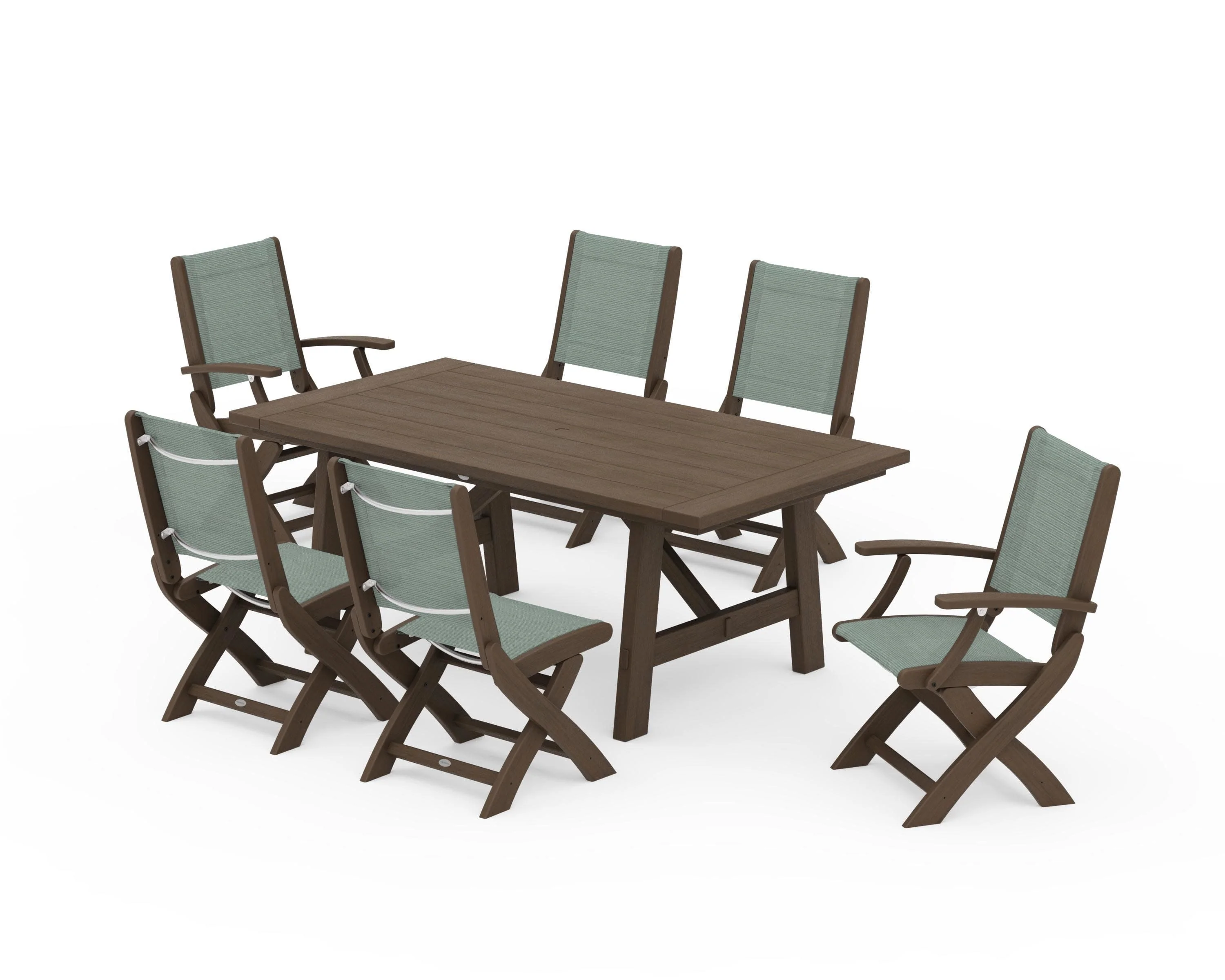 Coastal Folding Chair 7-Piece Rustic Farmhouse Dining Set - Image 137