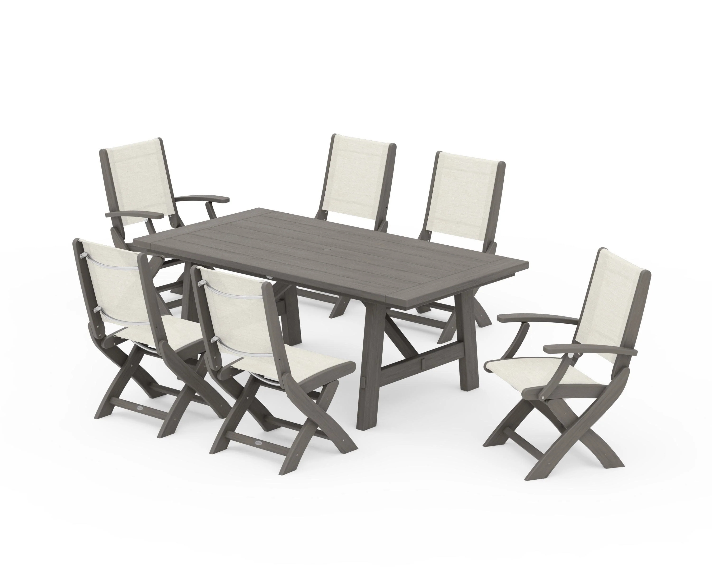 Coastal Folding Chair 7-Piece Rustic Farmhouse Dining Set - Image 138