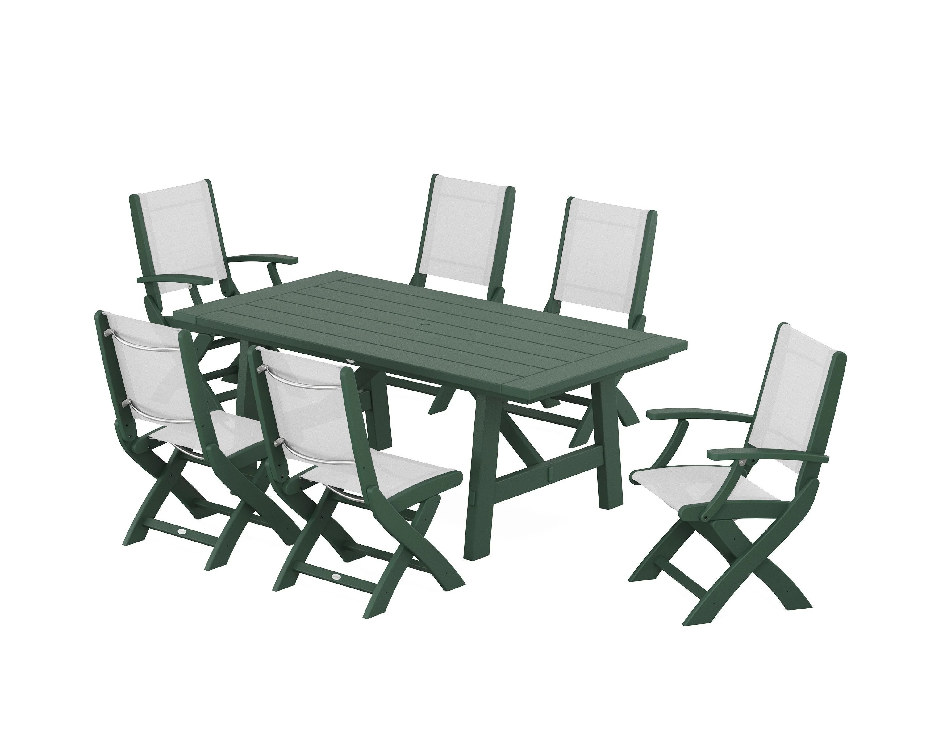 Coastal Folding Chair 7-Piece Rustic Farmhouse Dining Set - Image 14