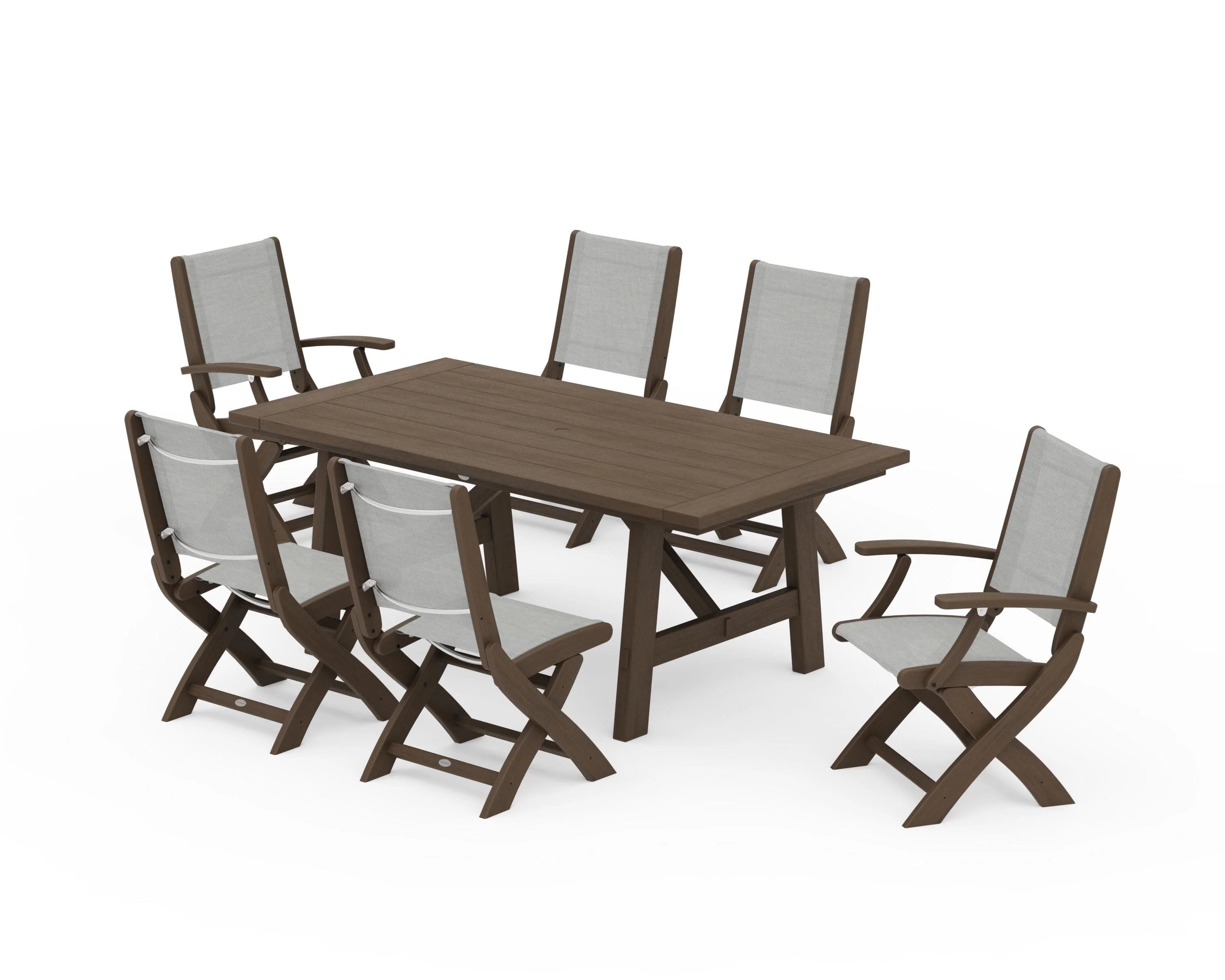 Coastal Folding Chair 7-Piece Rustic Farmhouse Dining Set - Image 141
