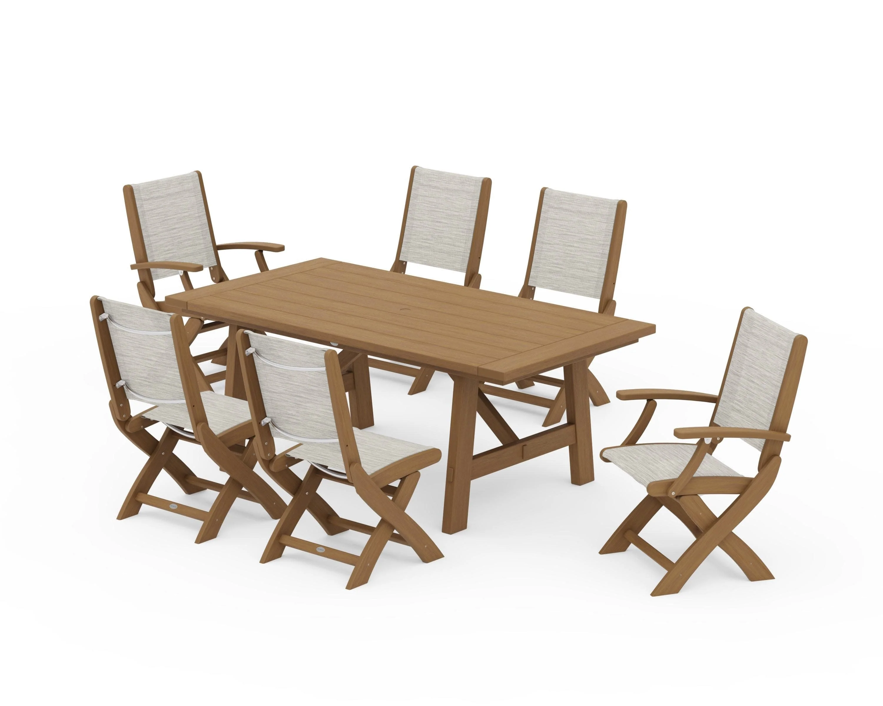 Coastal Folding Chair 7-Piece Rustic Farmhouse Dining Set - Image 143