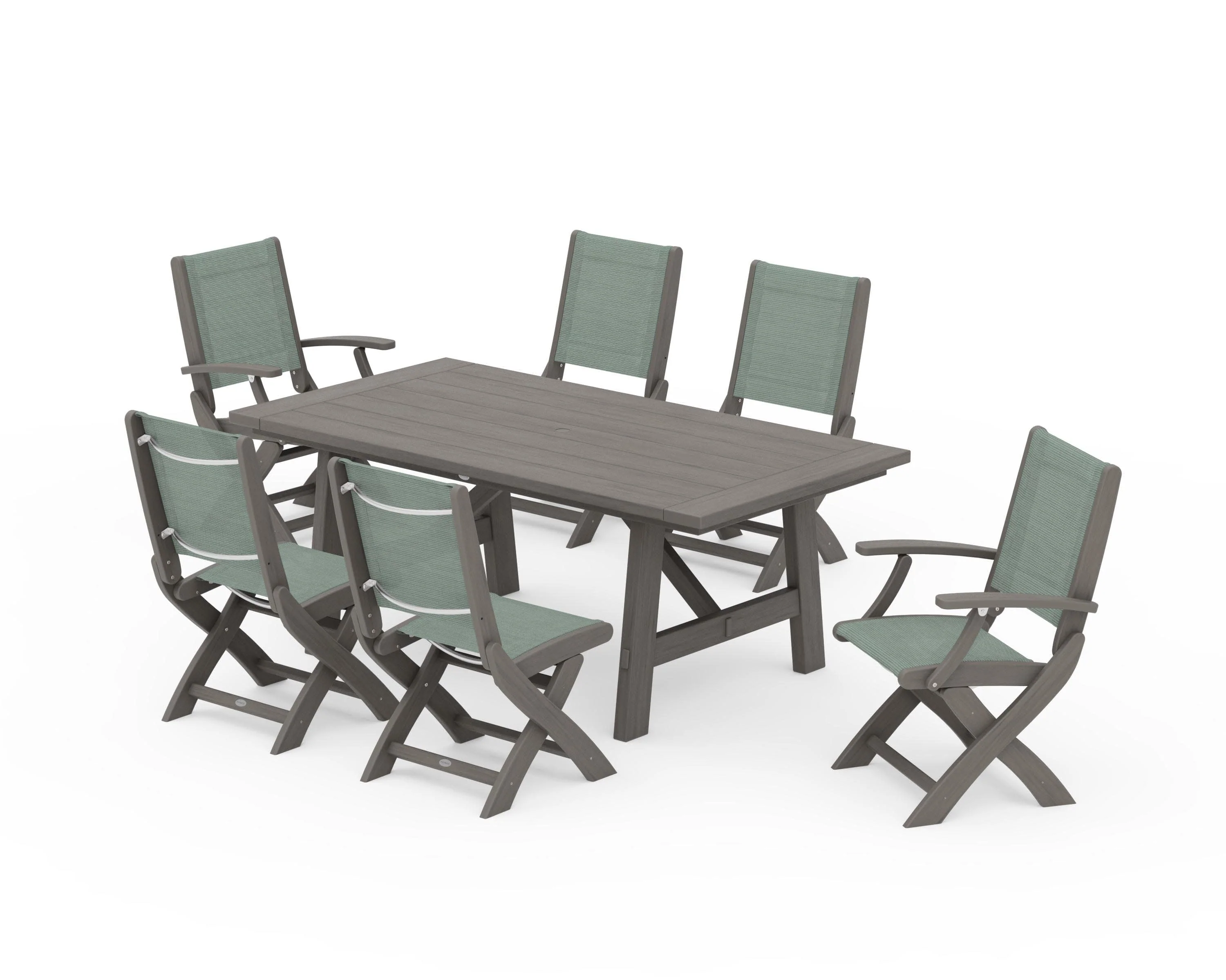 Coastal Folding Chair 7-Piece Rustic Farmhouse Dining Set - Image 145