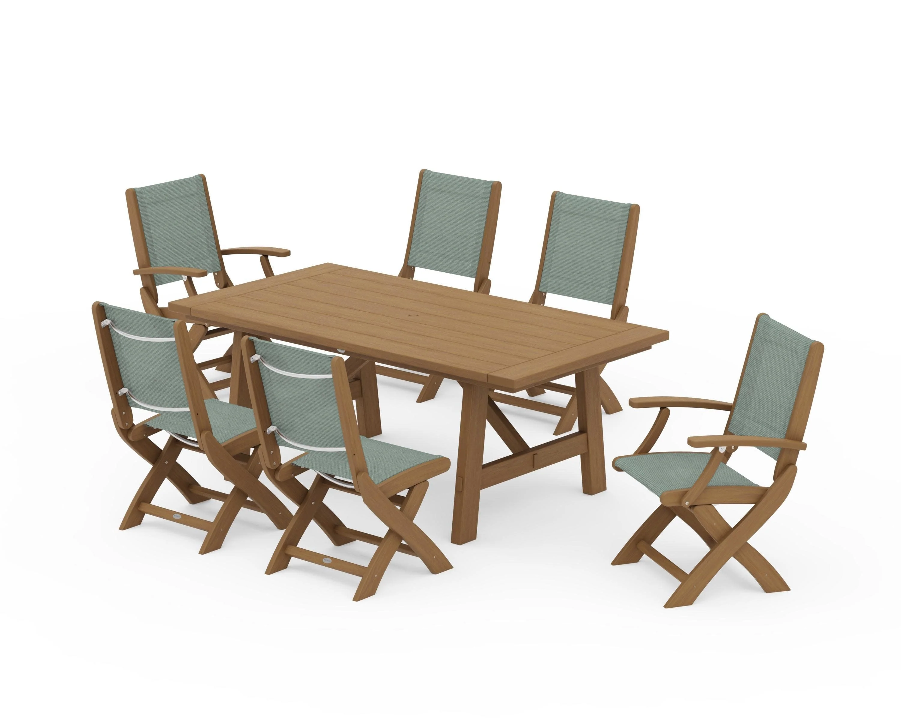 Coastal Folding Chair 7-Piece Rustic Farmhouse Dining Set - Image 146