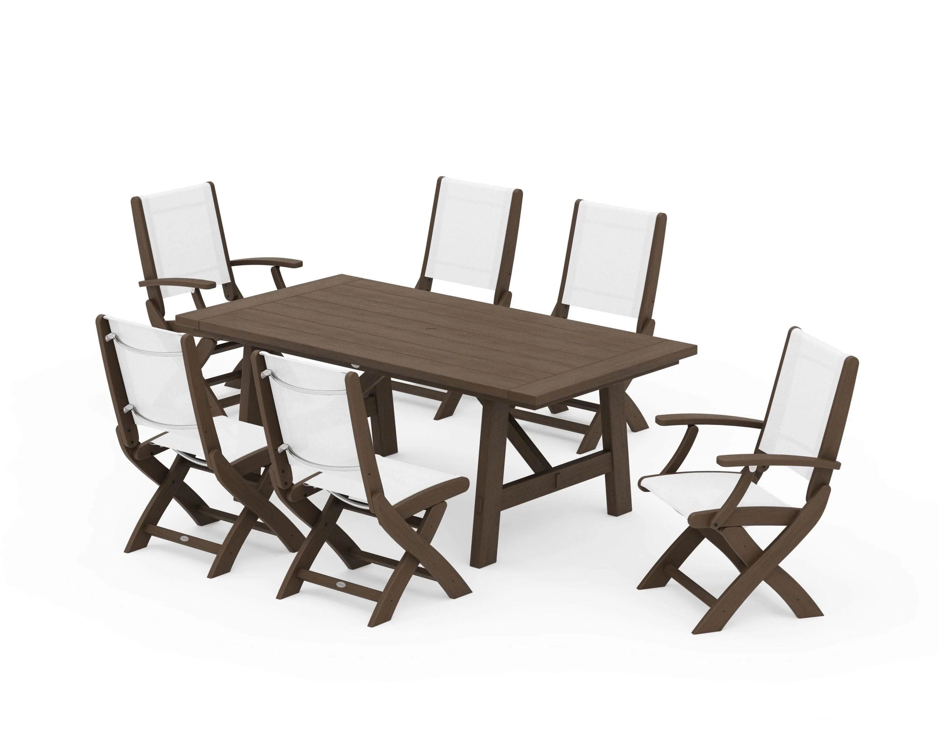 Coastal Folding Chair 7-Piece Rustic Farmhouse Dining Set - Image 147