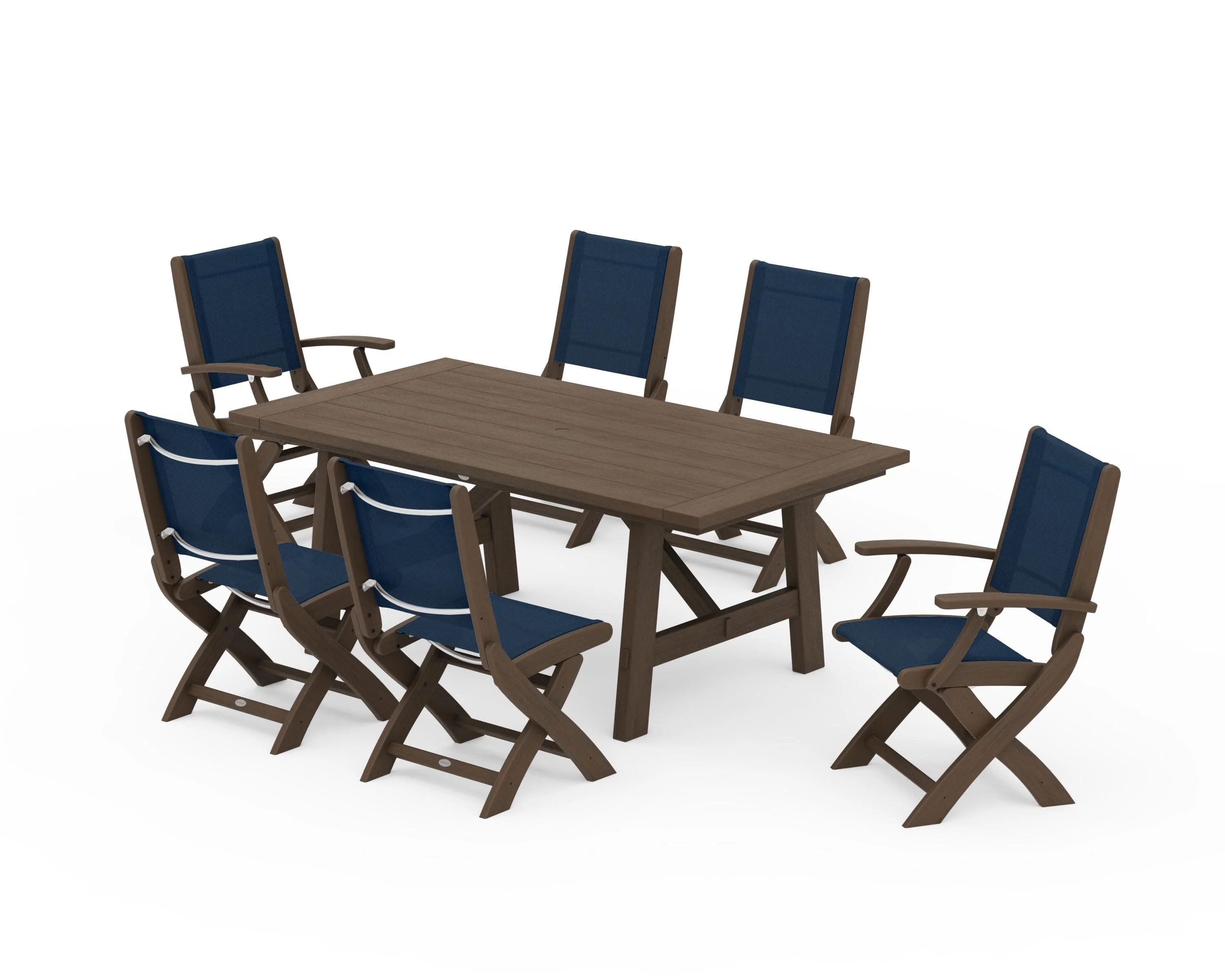 Coastal Folding Chair 7-Piece Rustic Farmhouse Dining Set - Image 148