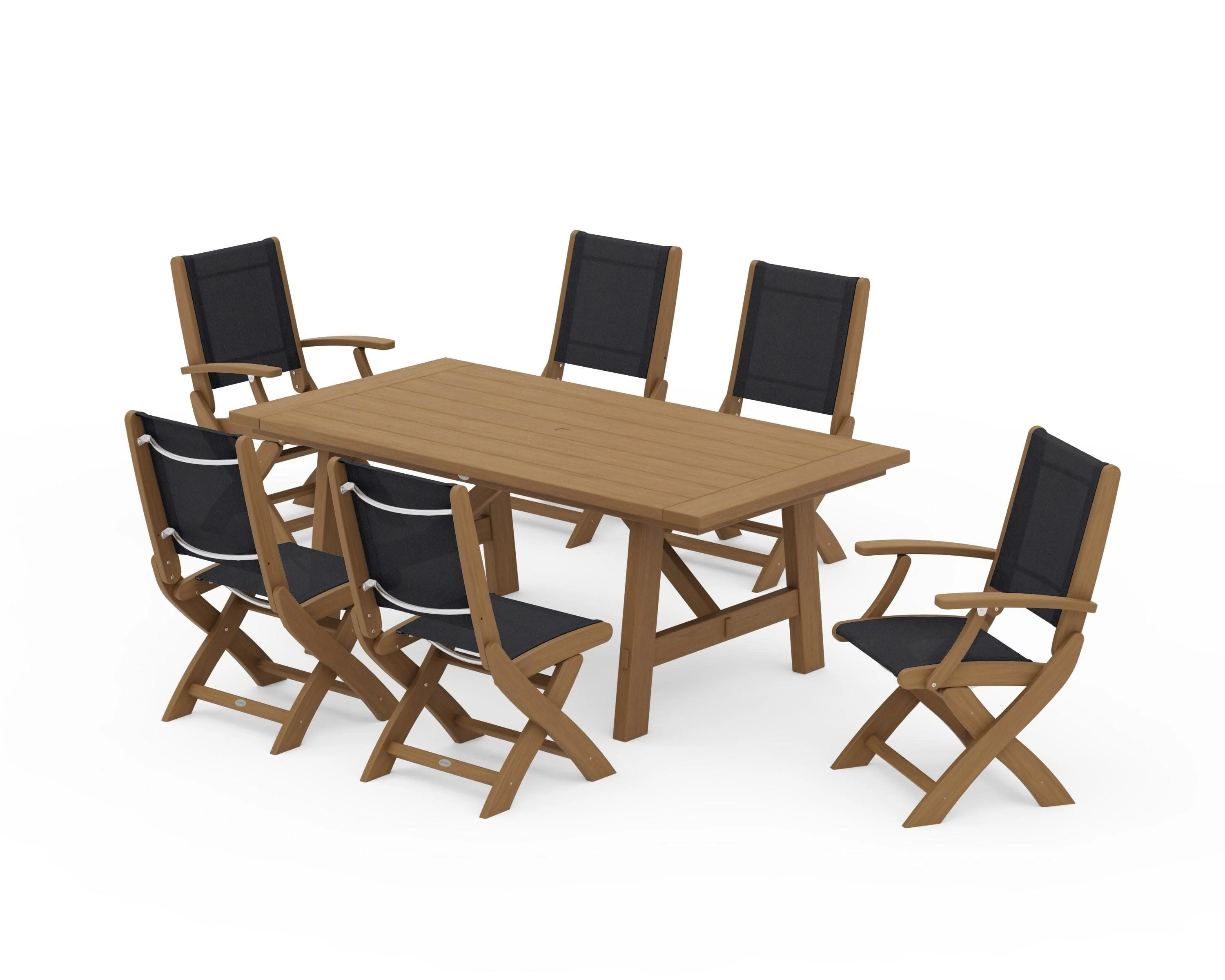 Coastal Folding Chair 7-Piece Rustic Farmhouse Dining Set - Image 149