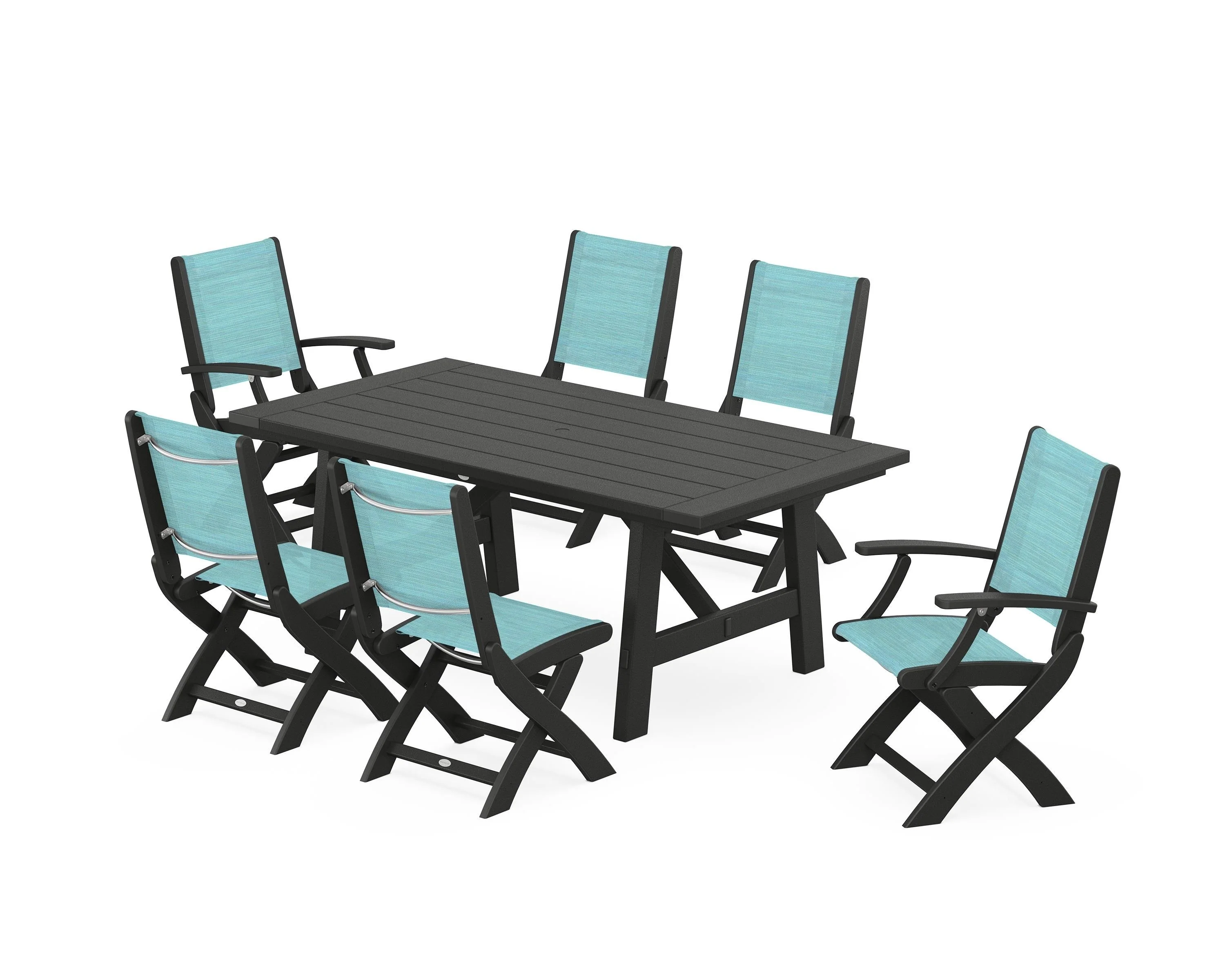 Coastal Folding Chair 7-Piece Rustic Farmhouse Dining Set - Image 15