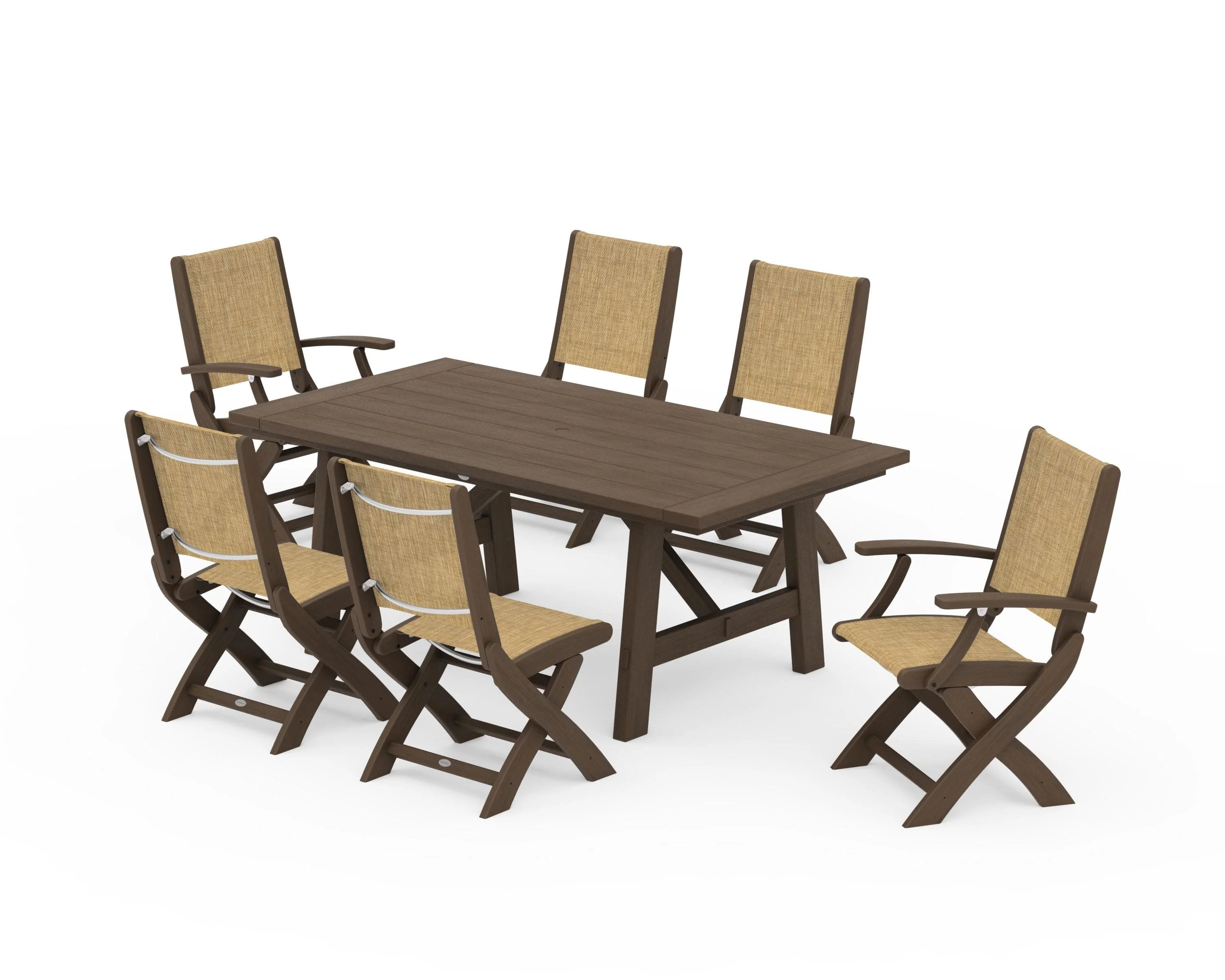 Coastal Folding Chair 7-Piece Rustic Farmhouse Dining Set - Image 150