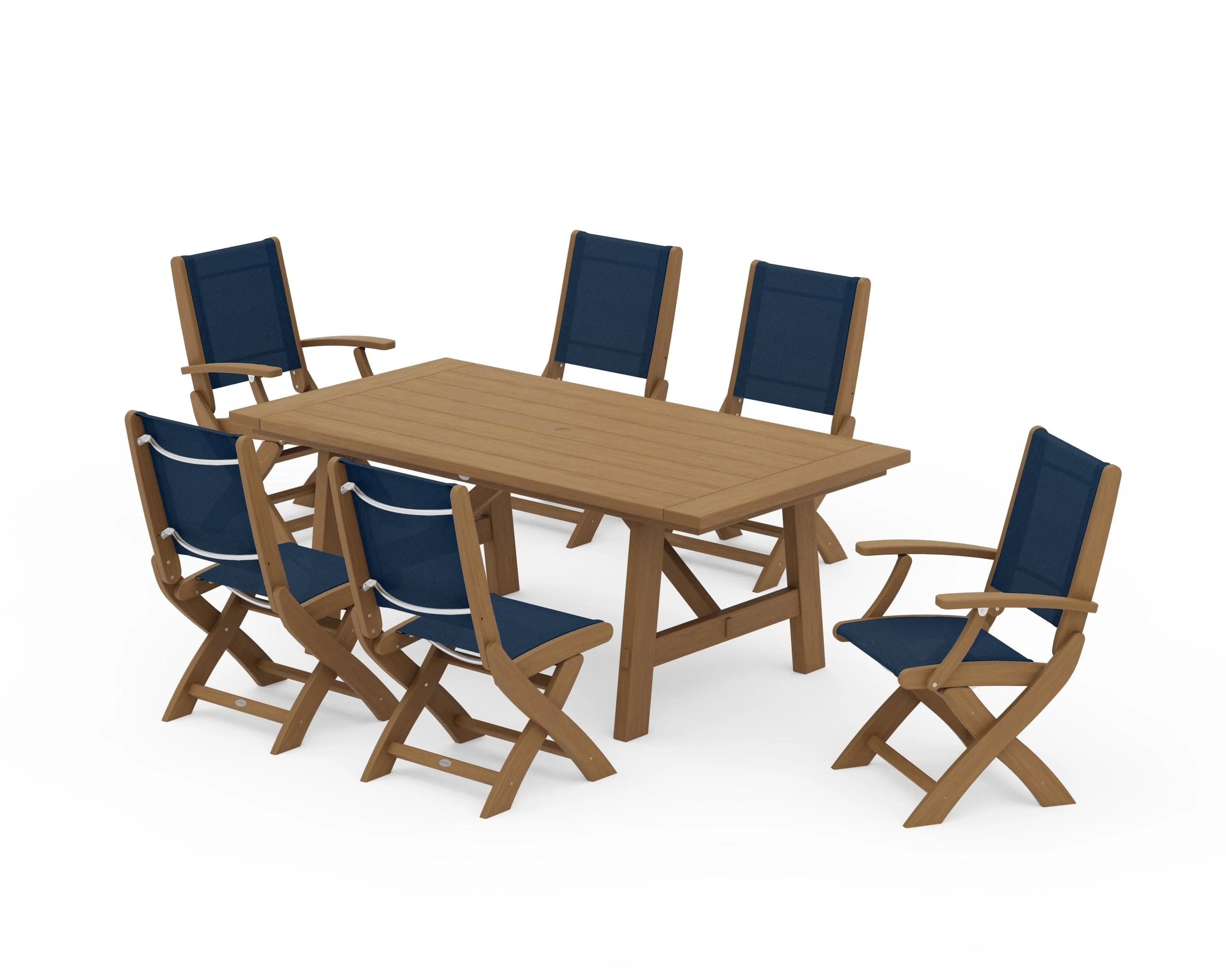 Coastal Folding Chair 7-Piece Rustic Farmhouse Dining Set - Image 151