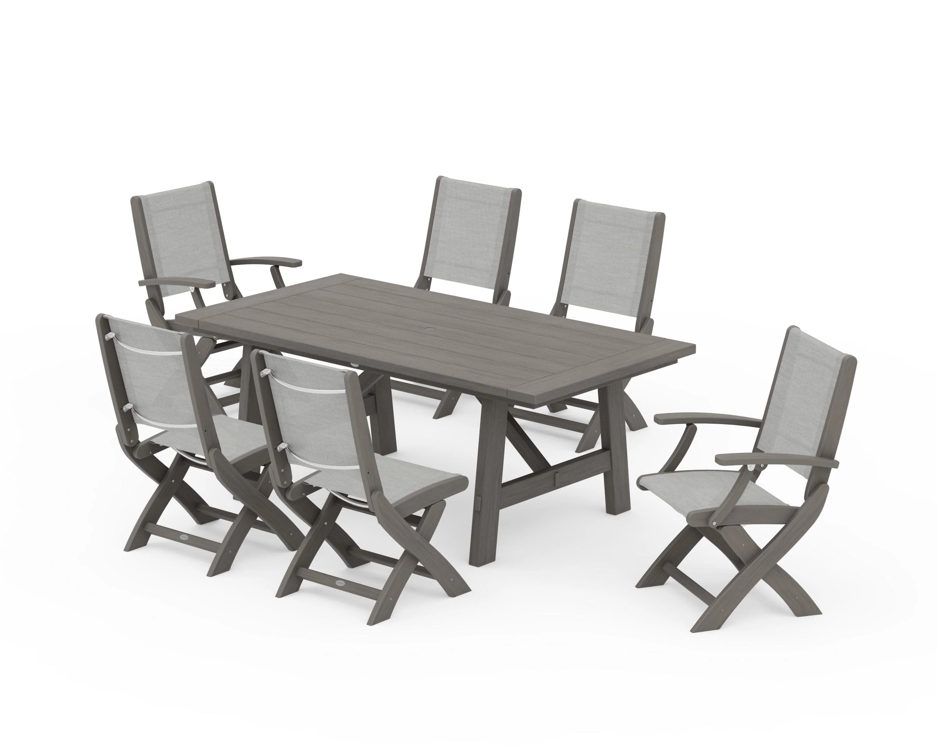 Coastal Folding Chair 7-Piece Rustic Farmhouse Dining Set - Image 152