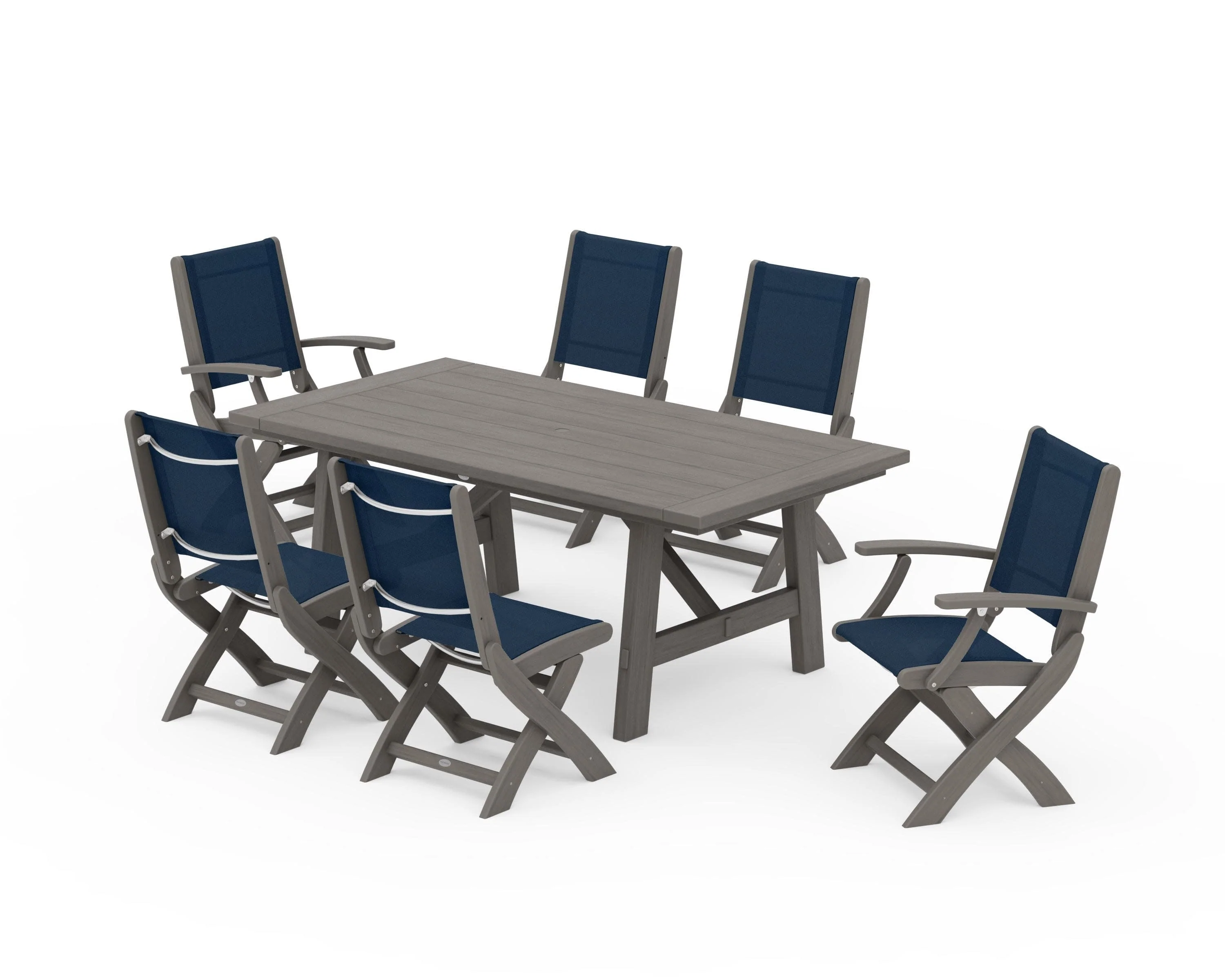 Coastal Folding Chair 7-Piece Rustic Farmhouse Dining Set - Image 155