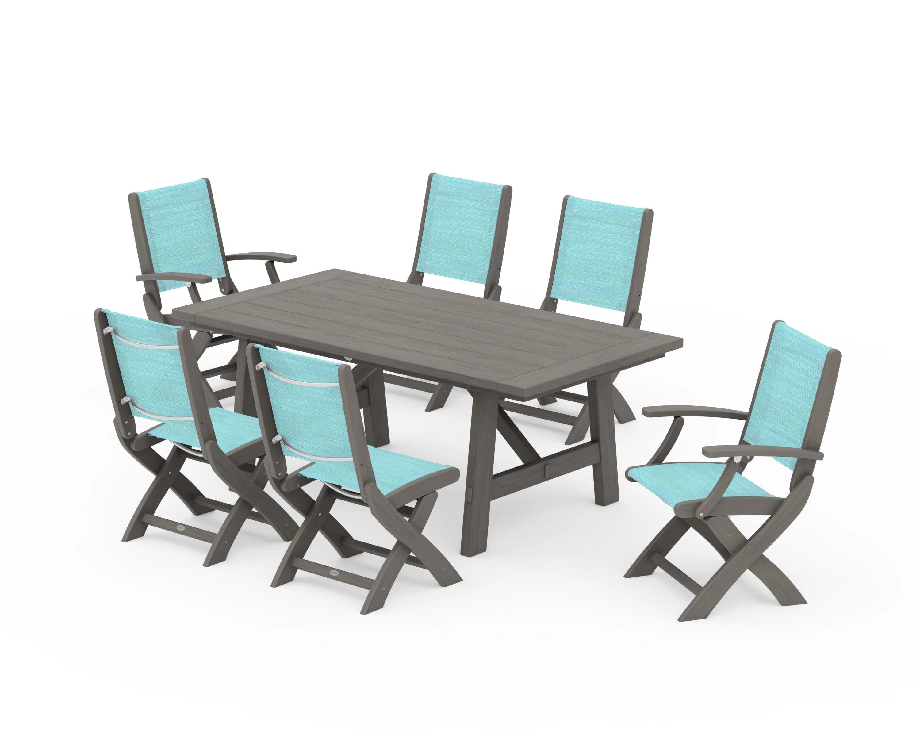 Coastal Folding Chair 7-Piece Rustic Farmhouse Dining Set - Image 156