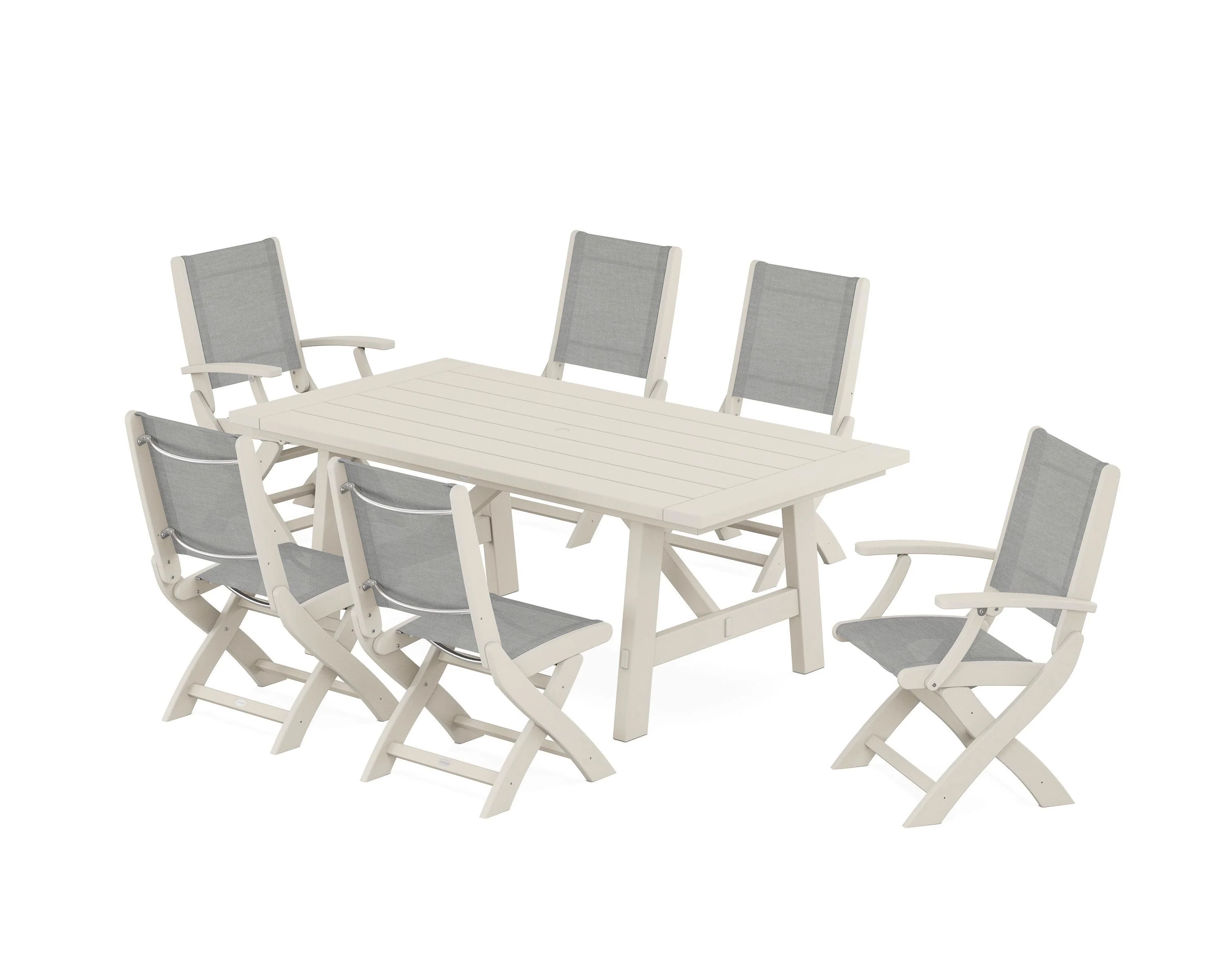 Coastal Folding Chair 7-Piece Rustic Farmhouse Dining Set - Image 17