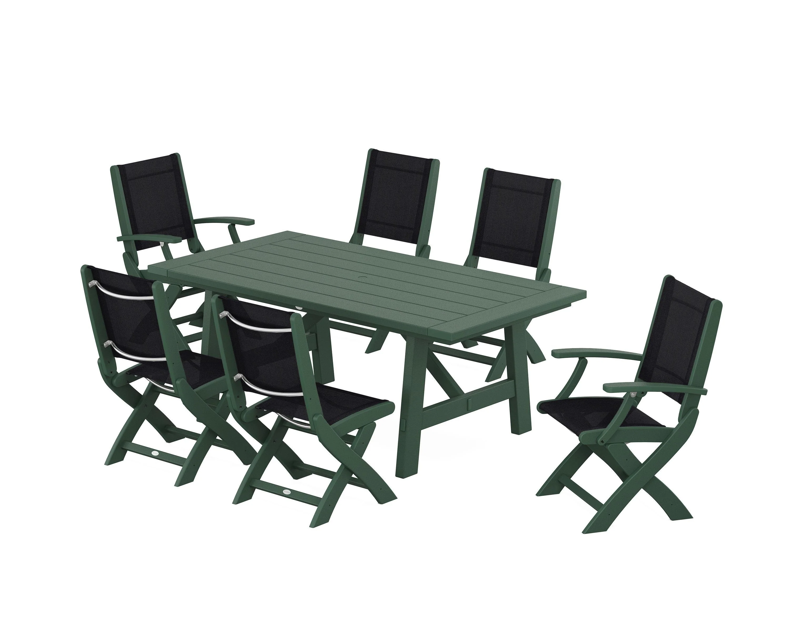 Coastal Folding Chair 7-Piece Rustic Farmhouse Dining Set - Image 19