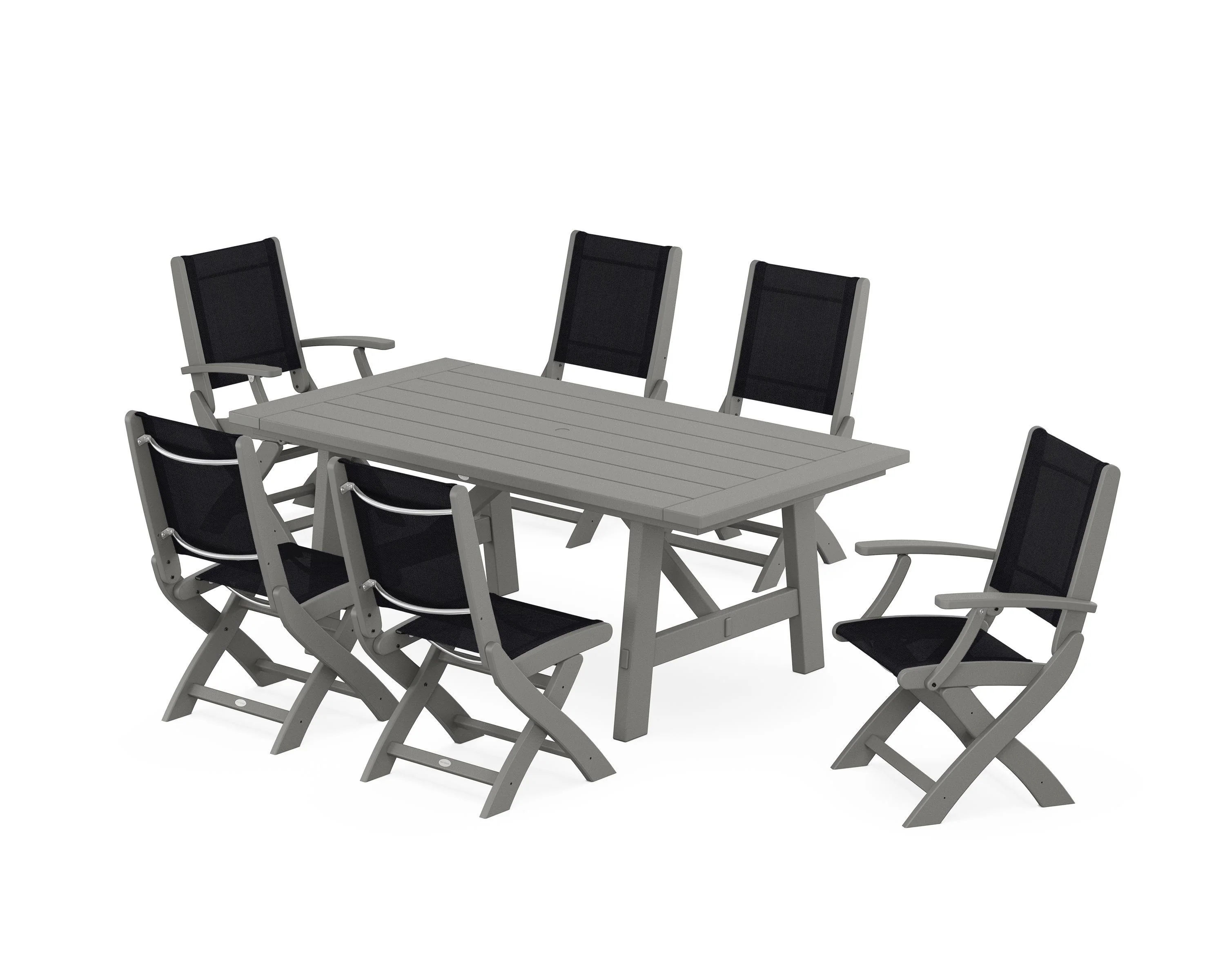 Coastal Folding Chair 7-Piece Rustic Farmhouse Dining Set - Image 21