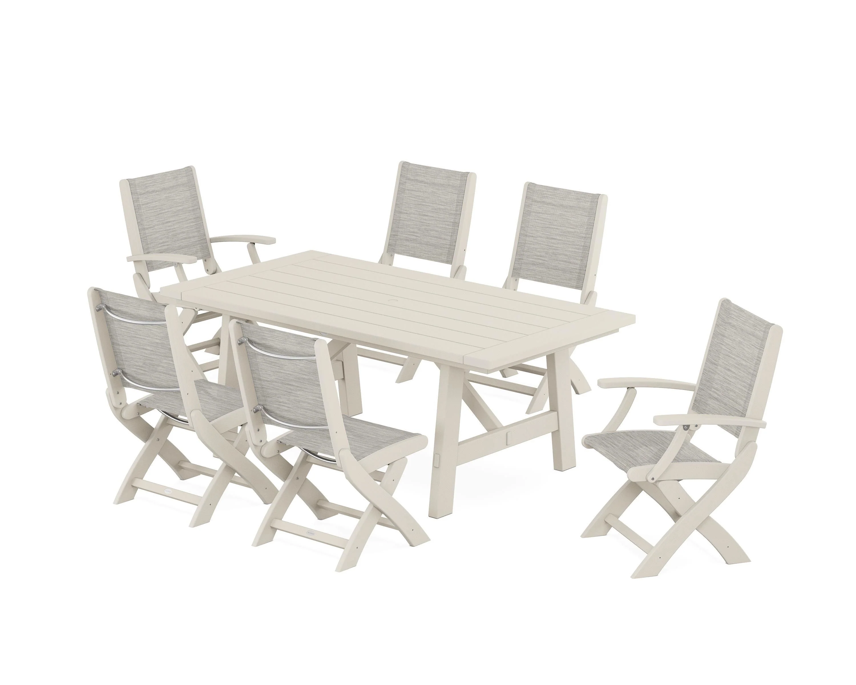 Coastal Folding Chair 7-Piece Rustic Farmhouse Dining Set - Image 23