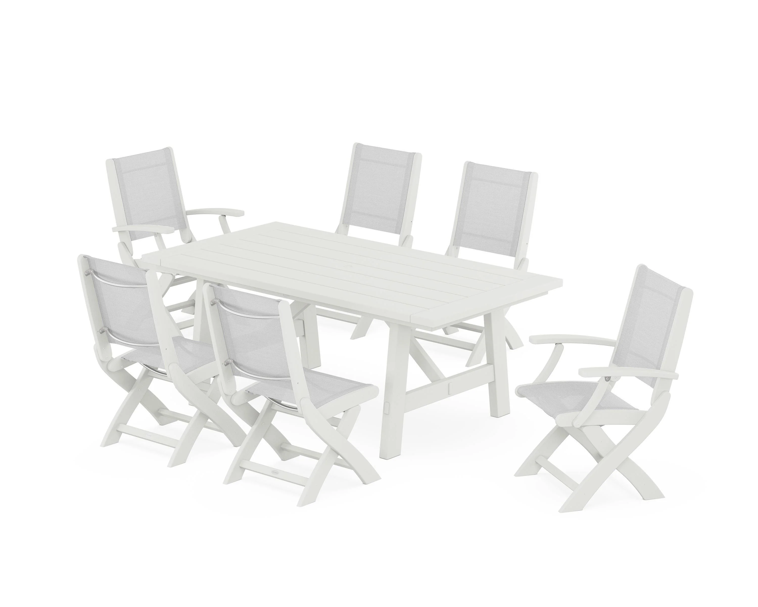 Coastal Folding Chair 7-Piece Rustic Farmhouse Dining Set - Image 24