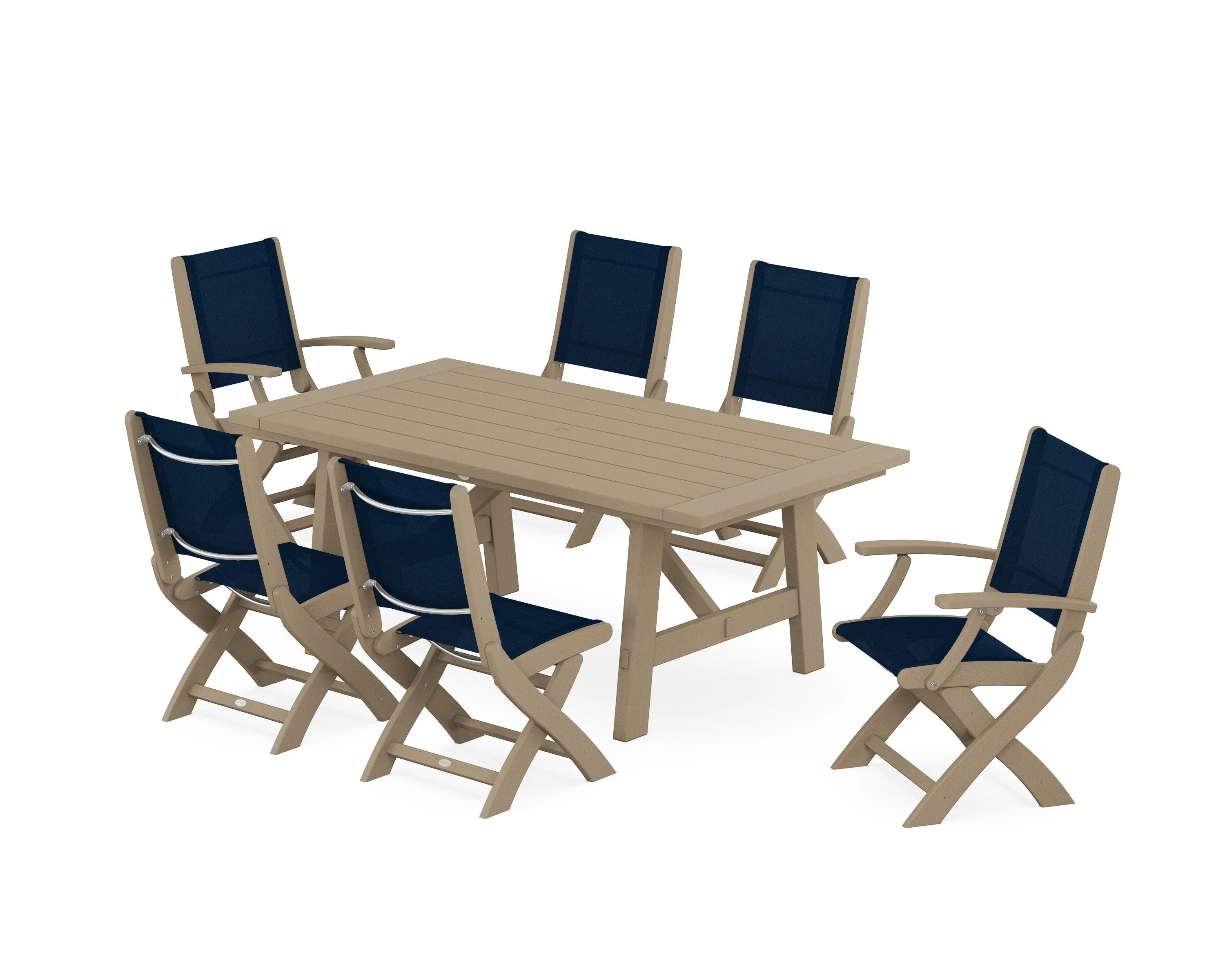 Coastal Folding Chair 7-Piece Rustic Farmhouse Dining Set - Image 25