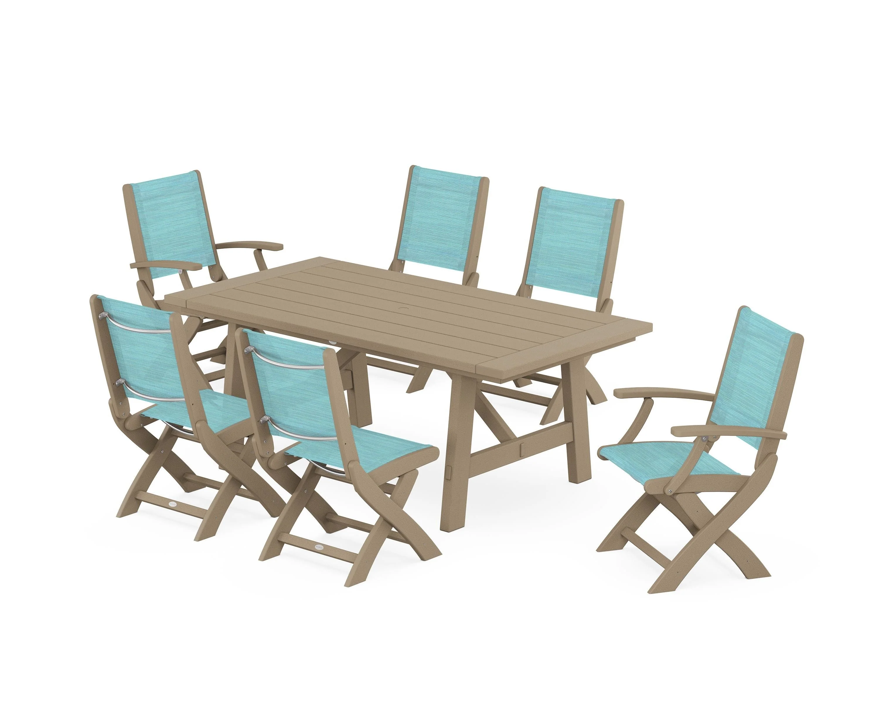 Coastal Folding Chair 7-Piece Rustic Farmhouse Dining Set - Image 26