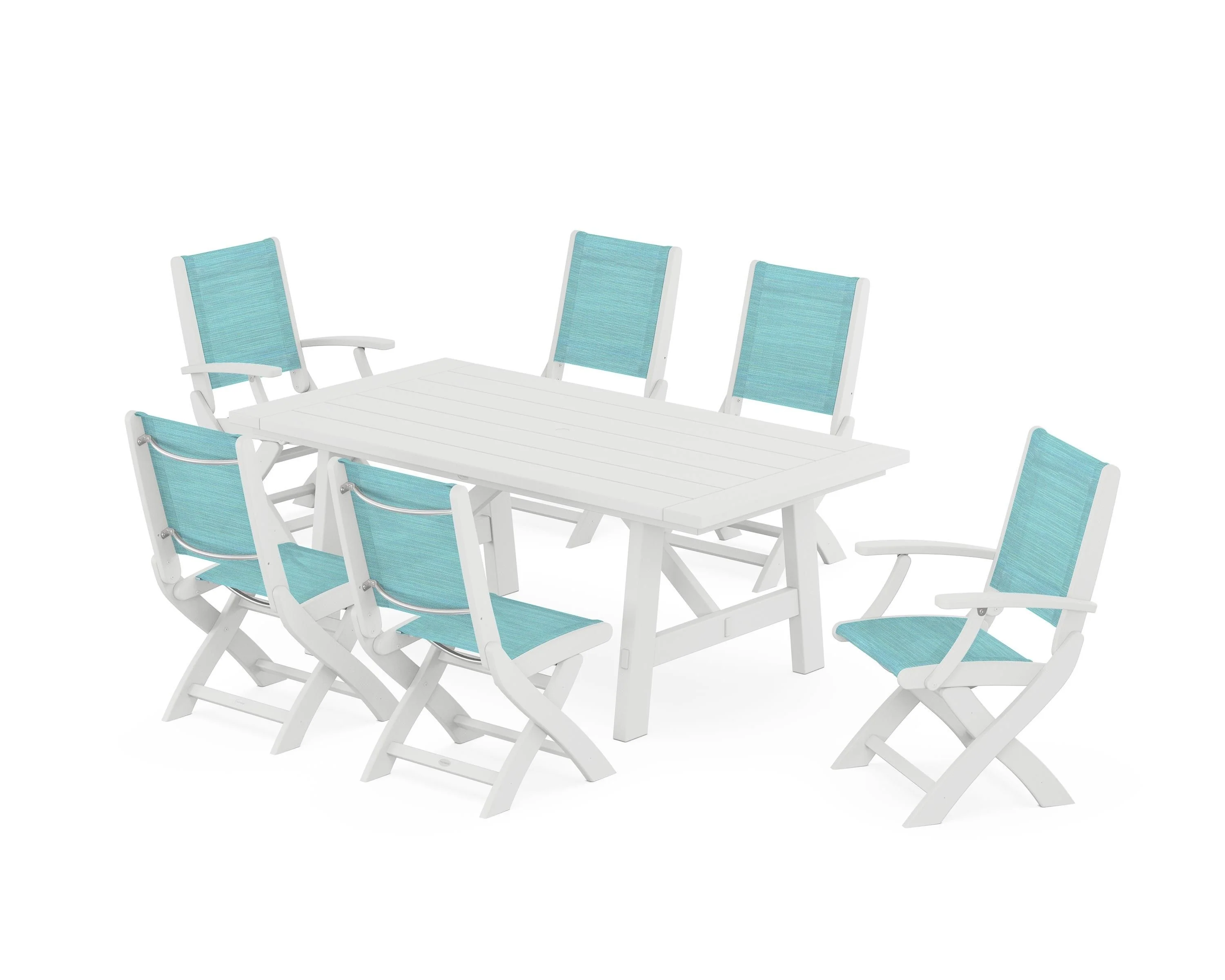 Coastal Folding Chair 7-Piece Rustic Farmhouse Dining Set - Image 27
