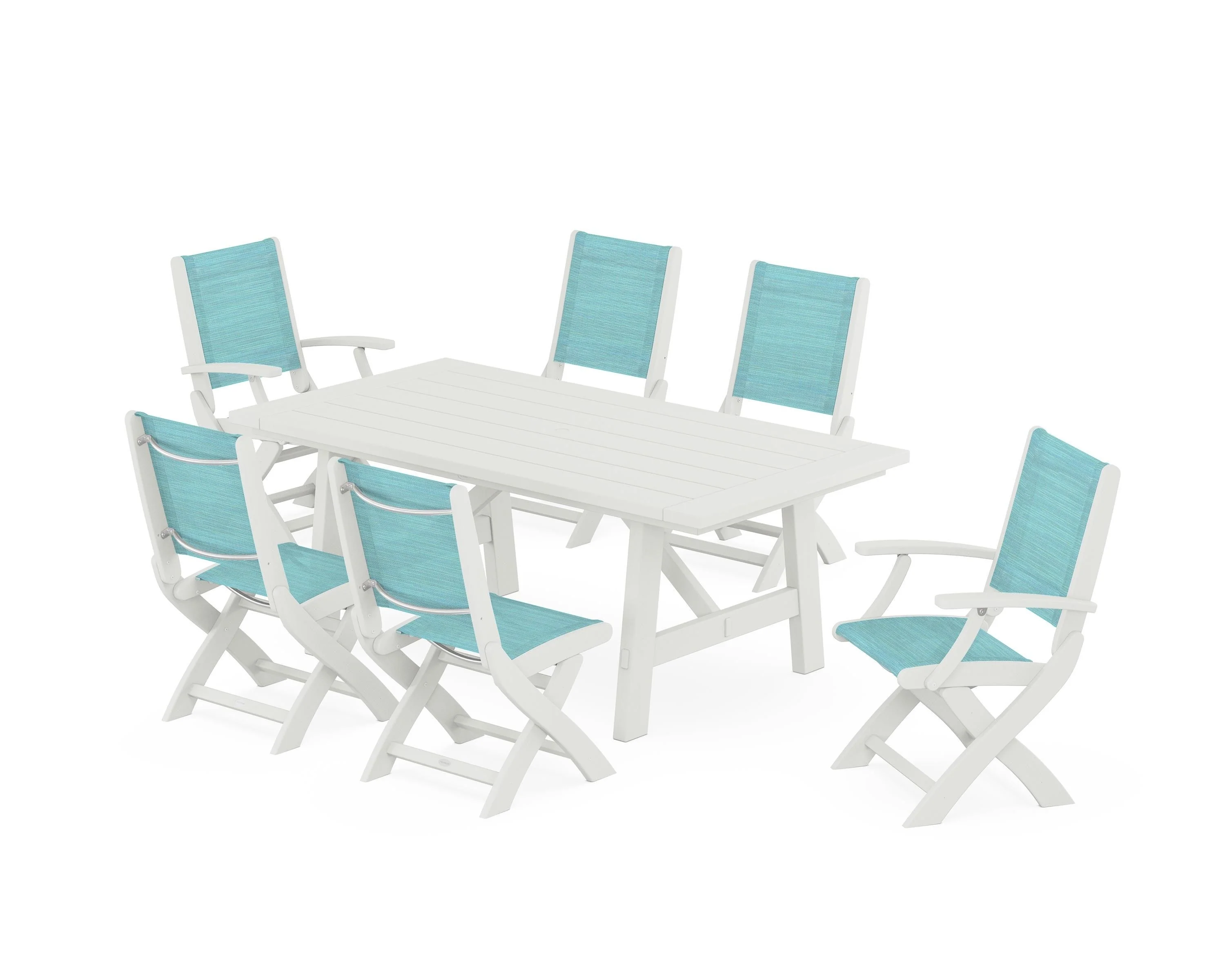 Coastal Folding Chair 7-Piece Rustic Farmhouse Dining Set - Image 28