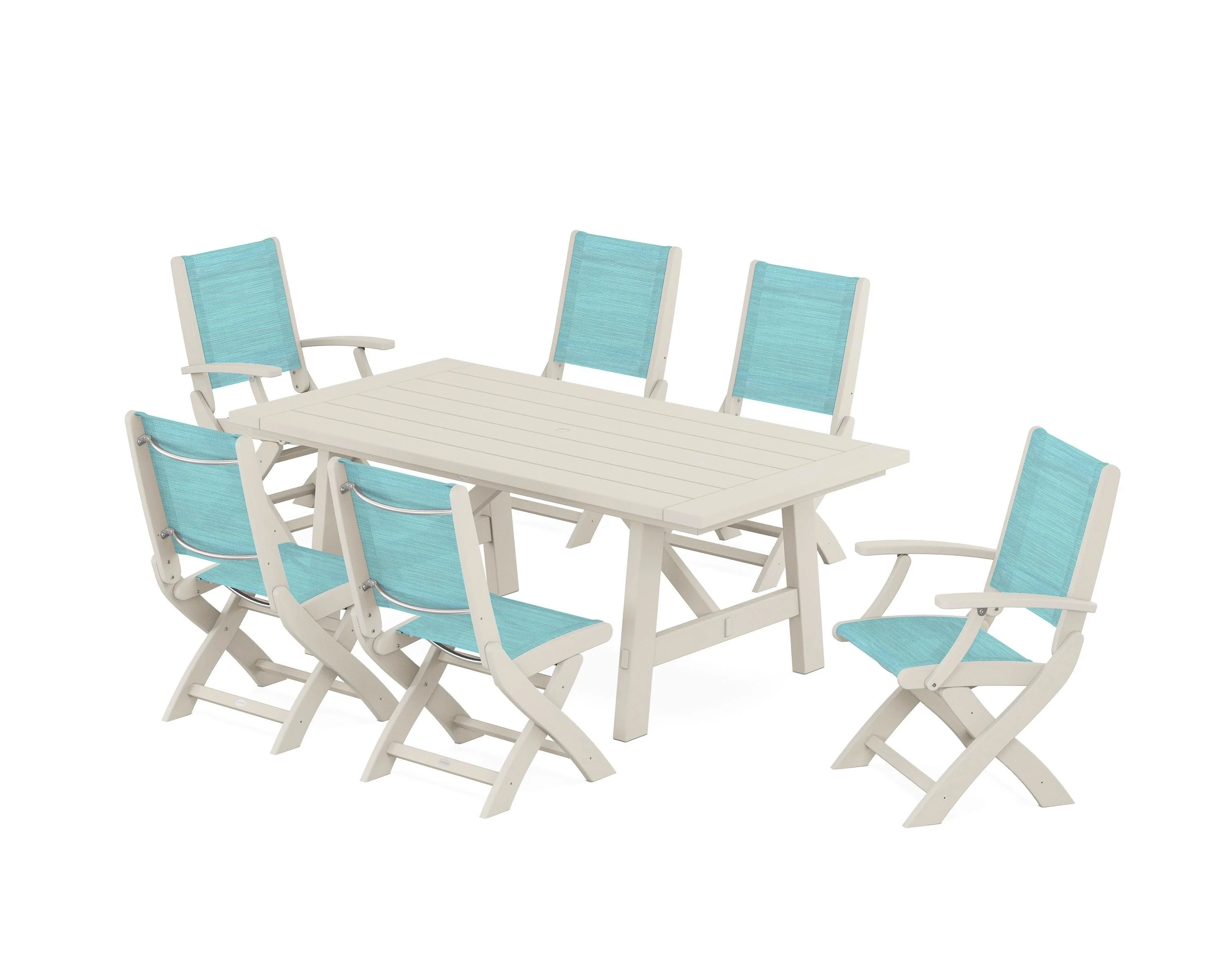 Coastal Folding Chair 7-Piece Rustic Farmhouse Dining Set - Image 30