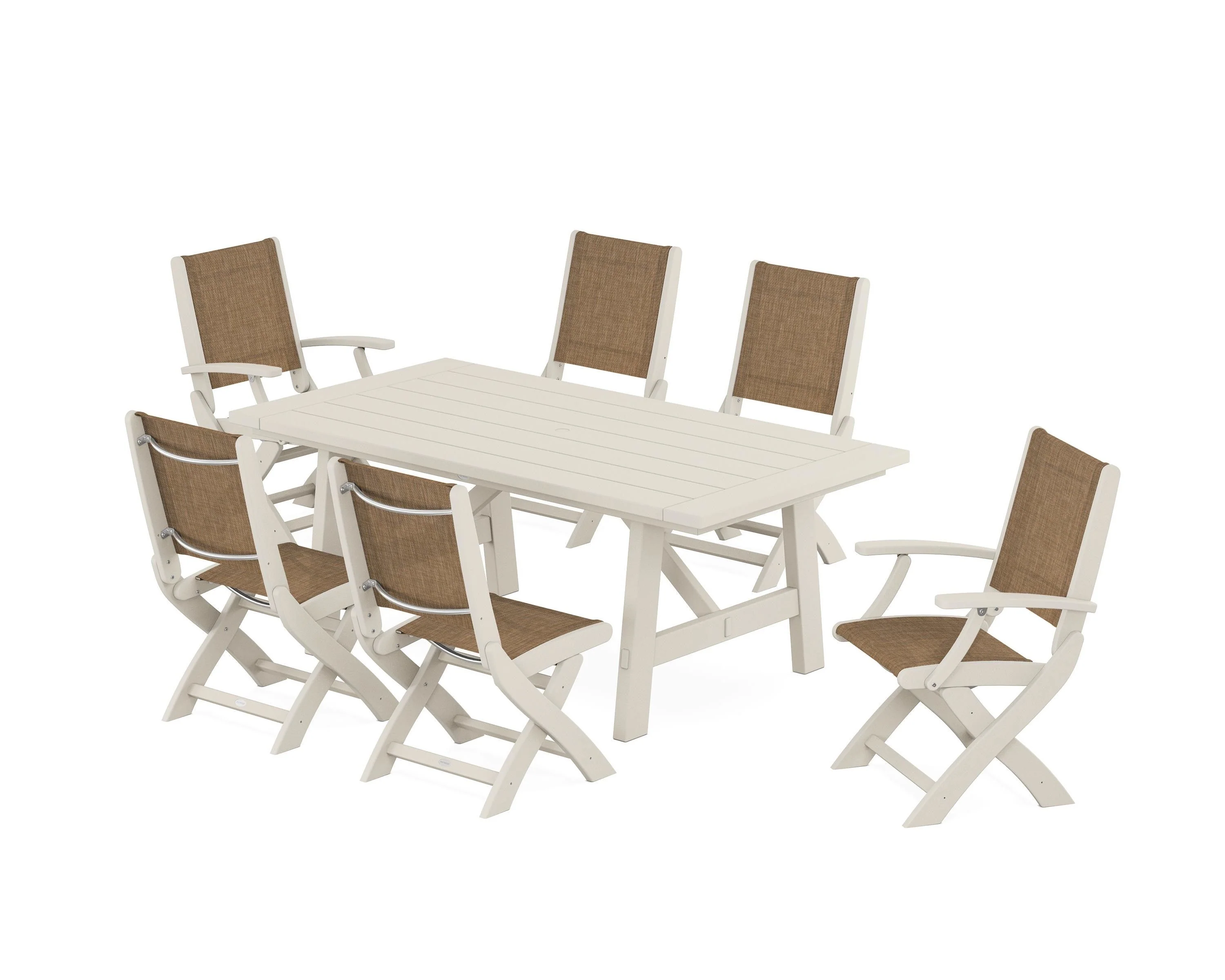 Coastal Folding Chair 7-Piece Rustic Farmhouse Dining Set - Image 32