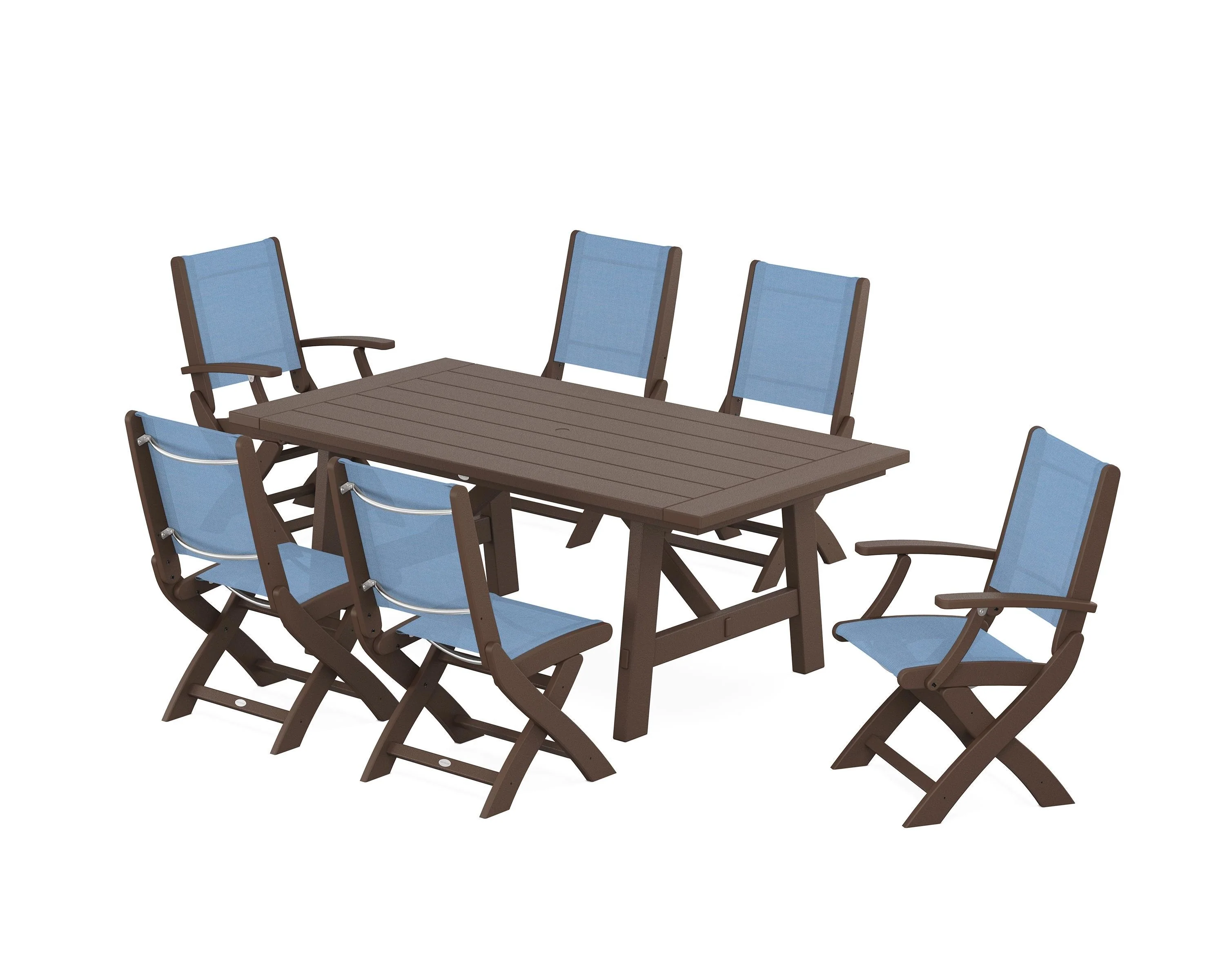 Coastal Folding Chair 7-Piece Rustic Farmhouse Dining Set - Image 33