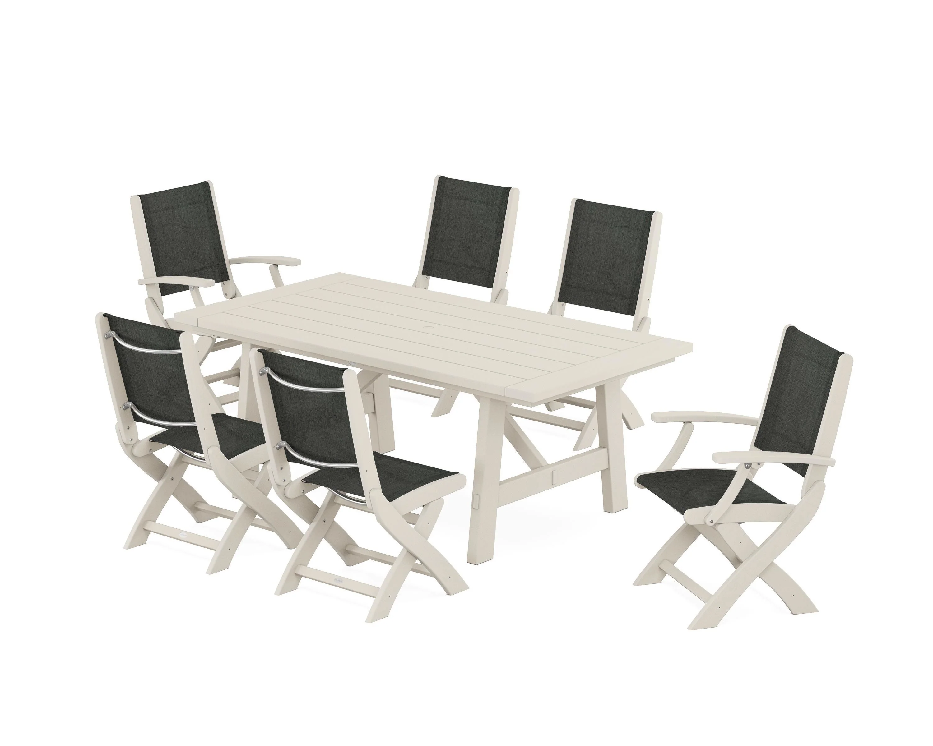 Coastal Folding Chair 7-Piece Rustic Farmhouse Dining Set - Image 34