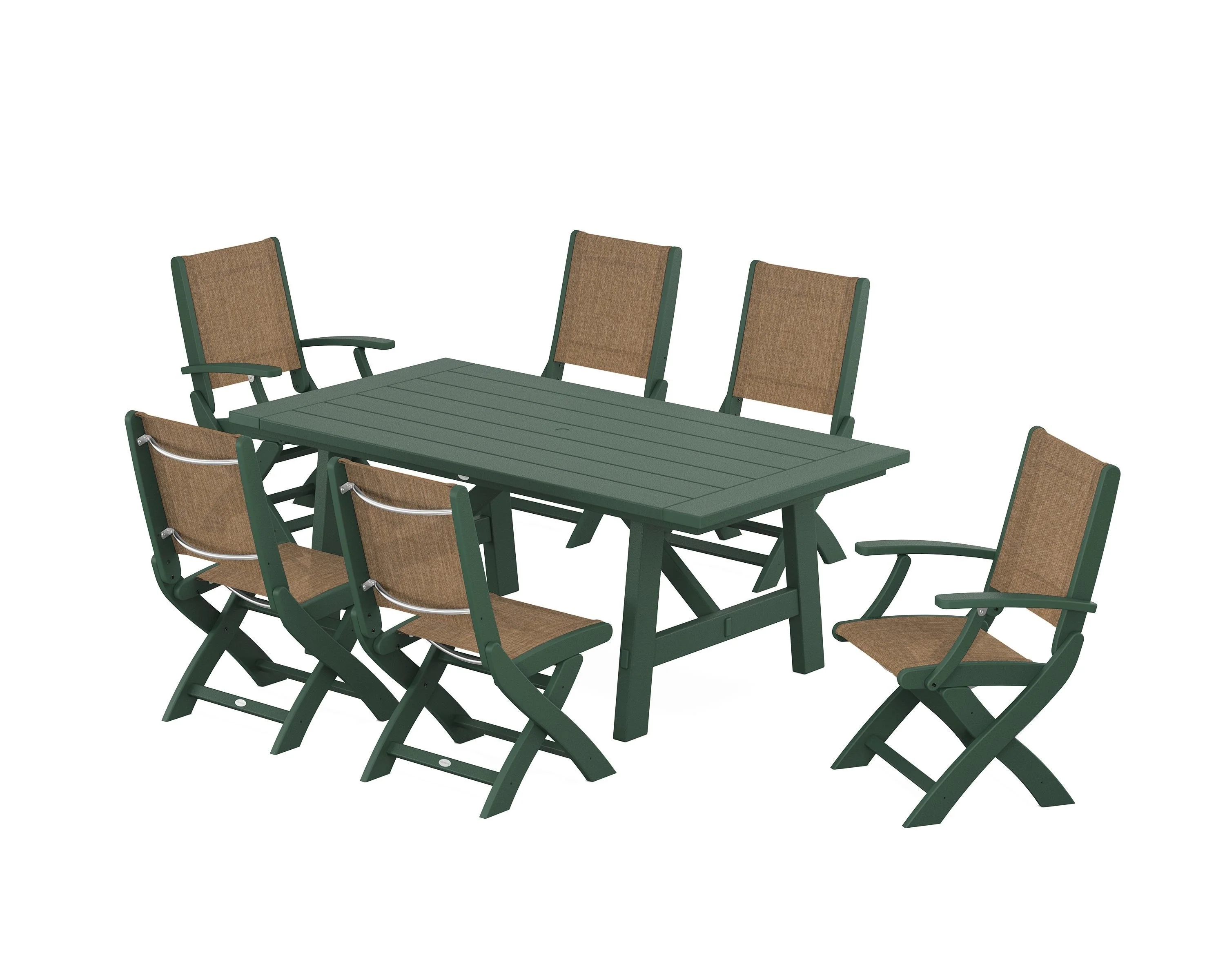 Coastal Folding Chair 7-Piece Rustic Farmhouse Dining Set - Image 35
