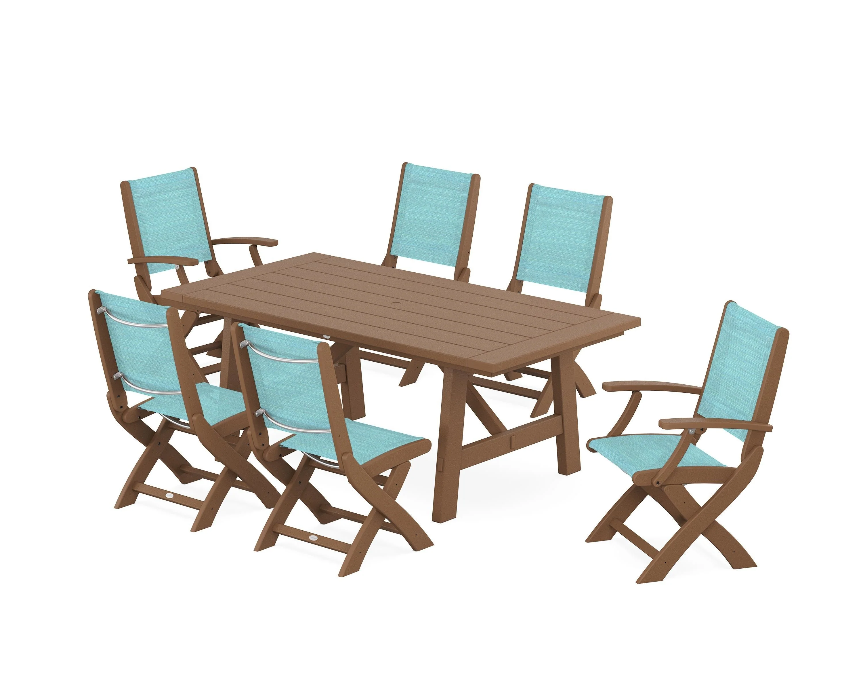 Coastal Folding Chair 7-Piece Rustic Farmhouse Dining Set - Image 36