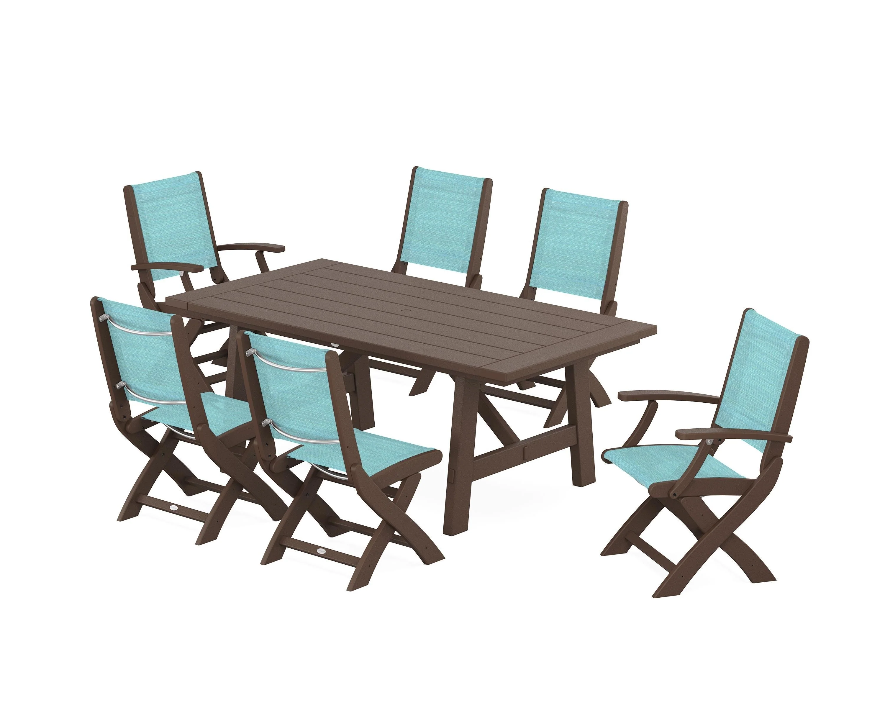 Coastal Folding Chair 7-Piece Rustic Farmhouse Dining Set - Image 37