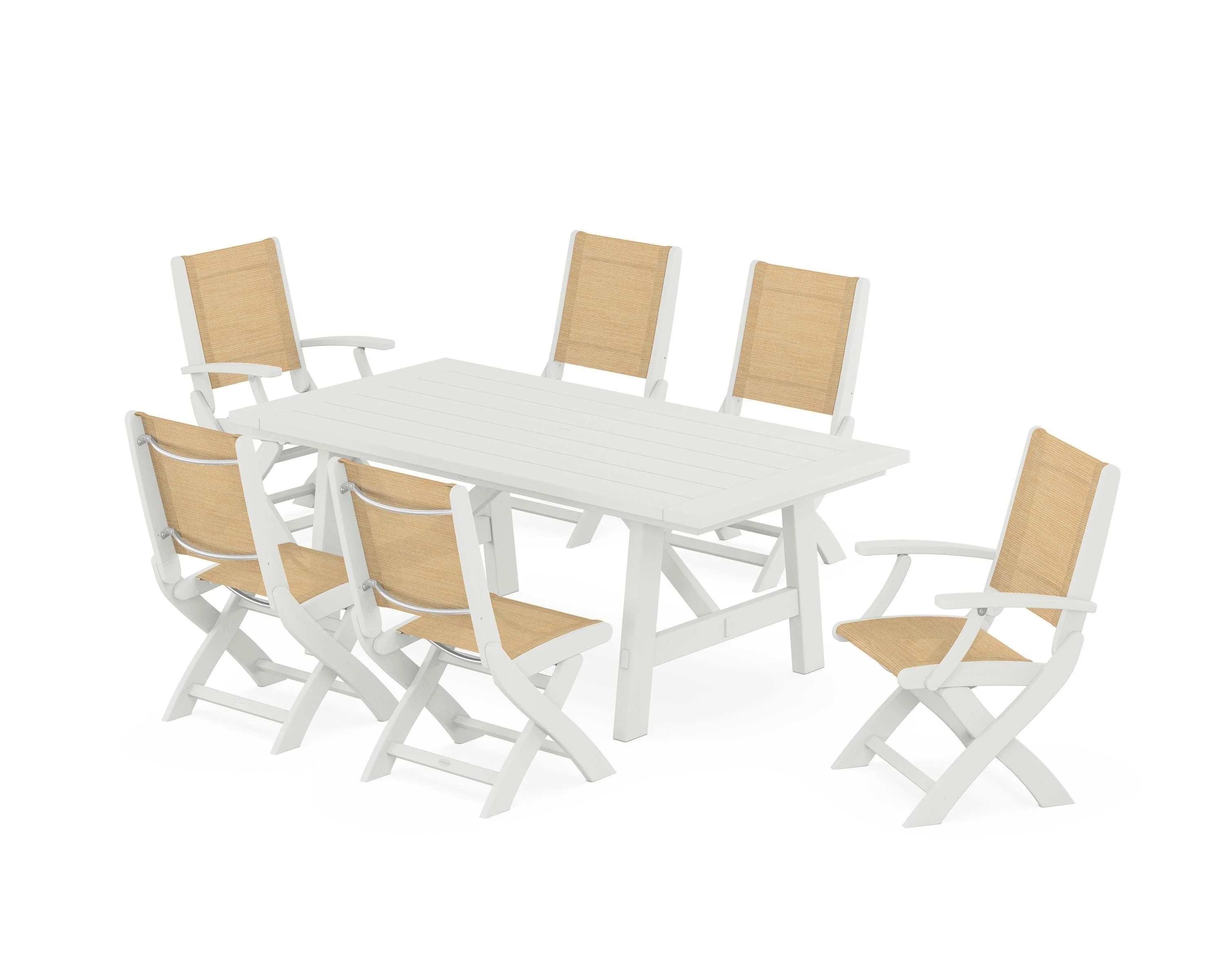 Coastal Folding Chair 7-Piece Rustic Farmhouse Dining Set - Image 38
